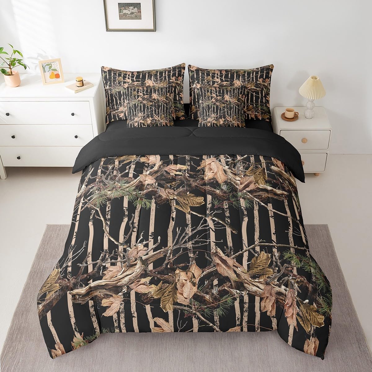 Feelyou Duck Hunter Green Camouflage Hunting 7 Pieces Bedding Set, Queen Size Black Brown All Season,Bed in a Bag with Comforter, Sheets, Pillowcases Camo Army Bed Set Breathable Wild Room Decor - Image 13
