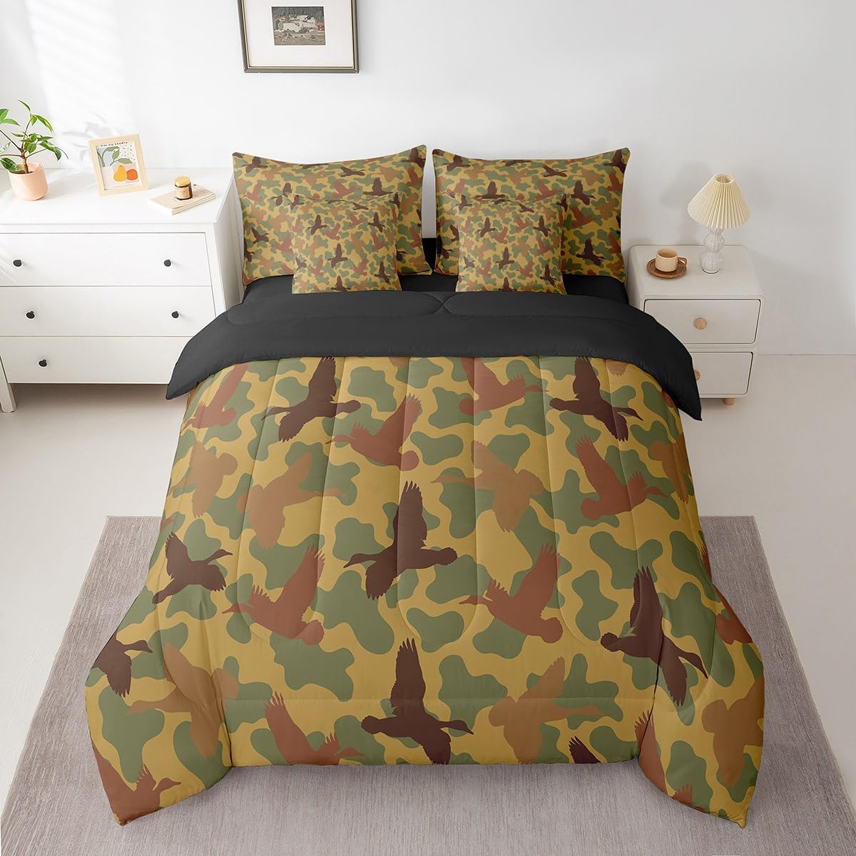 Feelyou Duck Hunter Green Camouflage Hunting 7 Pieces Bedding Set, Queen Size Black Brown All Season,Bed in a Bag with Comforter, Sheets, Pillowcases Camo Army Bed Set Breathable Wild Room Decor - Image 27