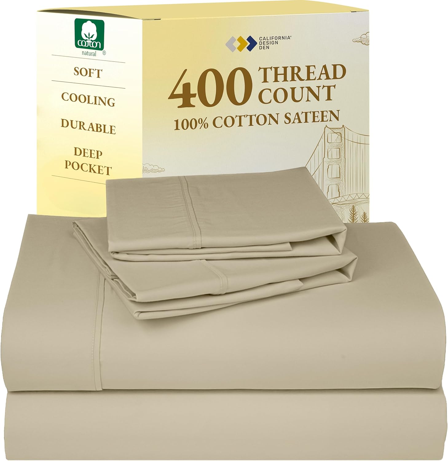 California Design Den King Size Sheets Set - Soft 400 Thread Count Sateen, Natural 100% Cotton Sheets King Size, Deep Pockets with All Around Elastic for a Snug Fit, Cool & Durable Bedding - White - Image 77