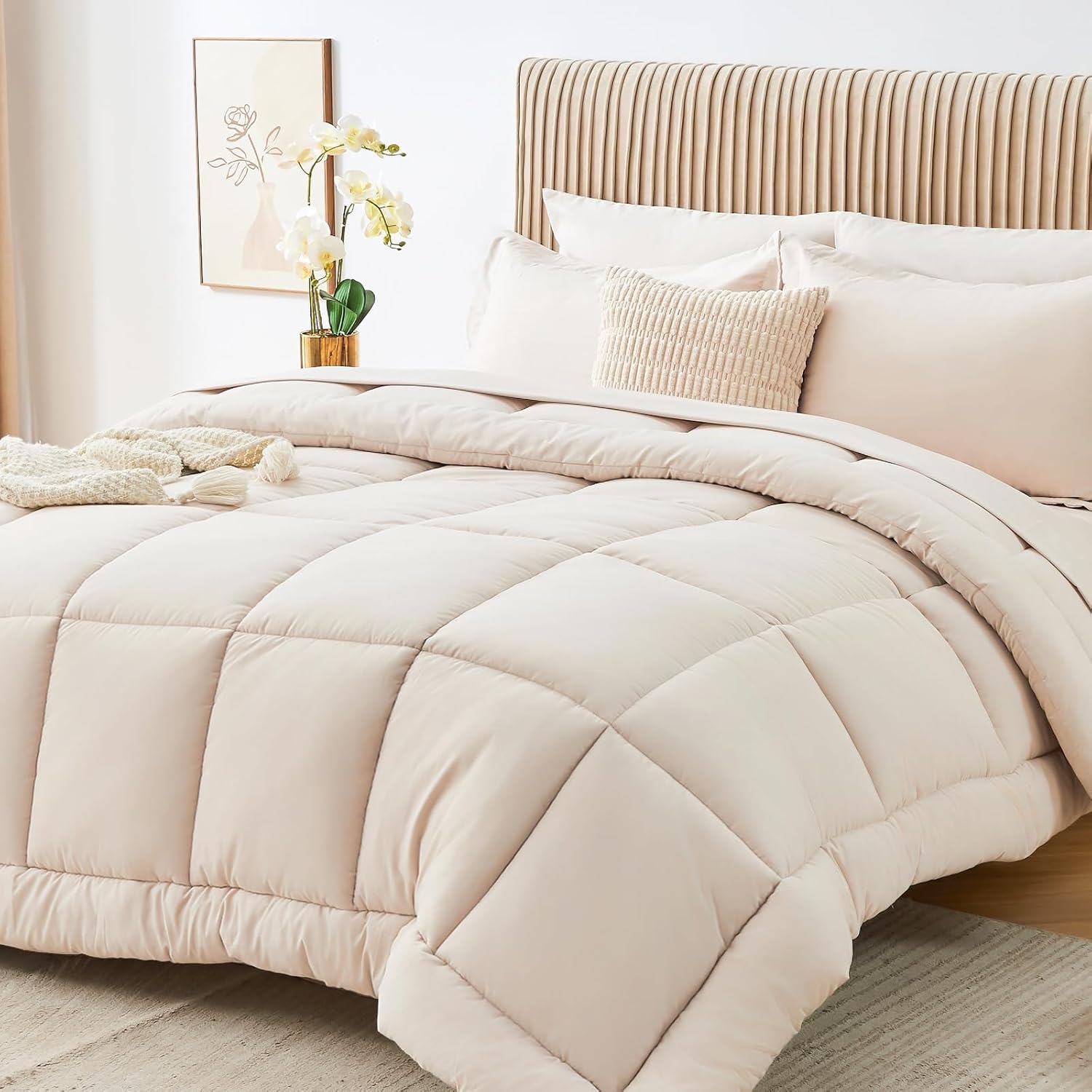 Sasttie Queen Comforter Set, 7 Pieces Bed in a Bag Queen, Complete Bedding Set Includes Grey Comforter, Flat Sheet, Fitted Sheet, Pillowcases and Pillow Shams, Dark Grey - Image 46