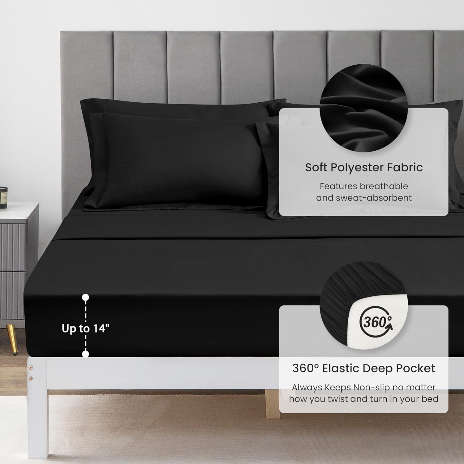 Love's cabin Queen Comforter Set Black, 7 Pieces Queen Bed in a Bag, All Season Bedding Sets with 1 Comforter, 1 Flat Sheet, 1 Fitted Sheet, 2 Pillowcase and 2 Pillow Sham - Image 6