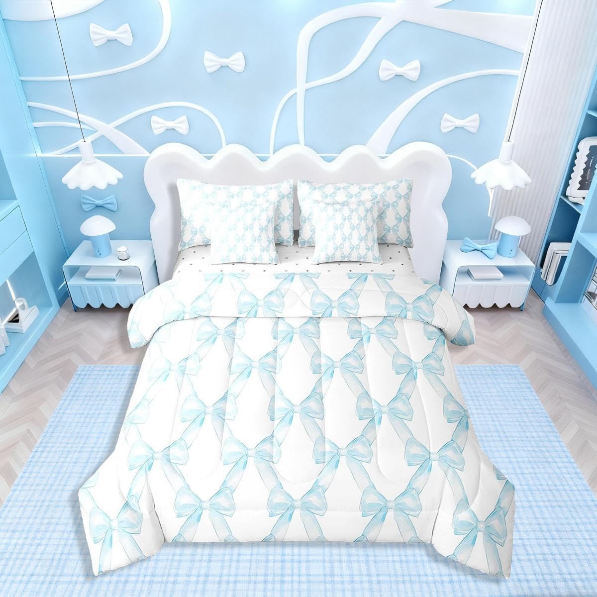 Erosebridal Kawaii Bowknot Girls Bed in A Bag with Sheets Dreamy Princess Style Twin Comforter Set 7 Piece for Kids Teen Women,Girly Cute Bow Bedding Set Pink Bow Tie Bed Set Bedroom Decor - Image 38