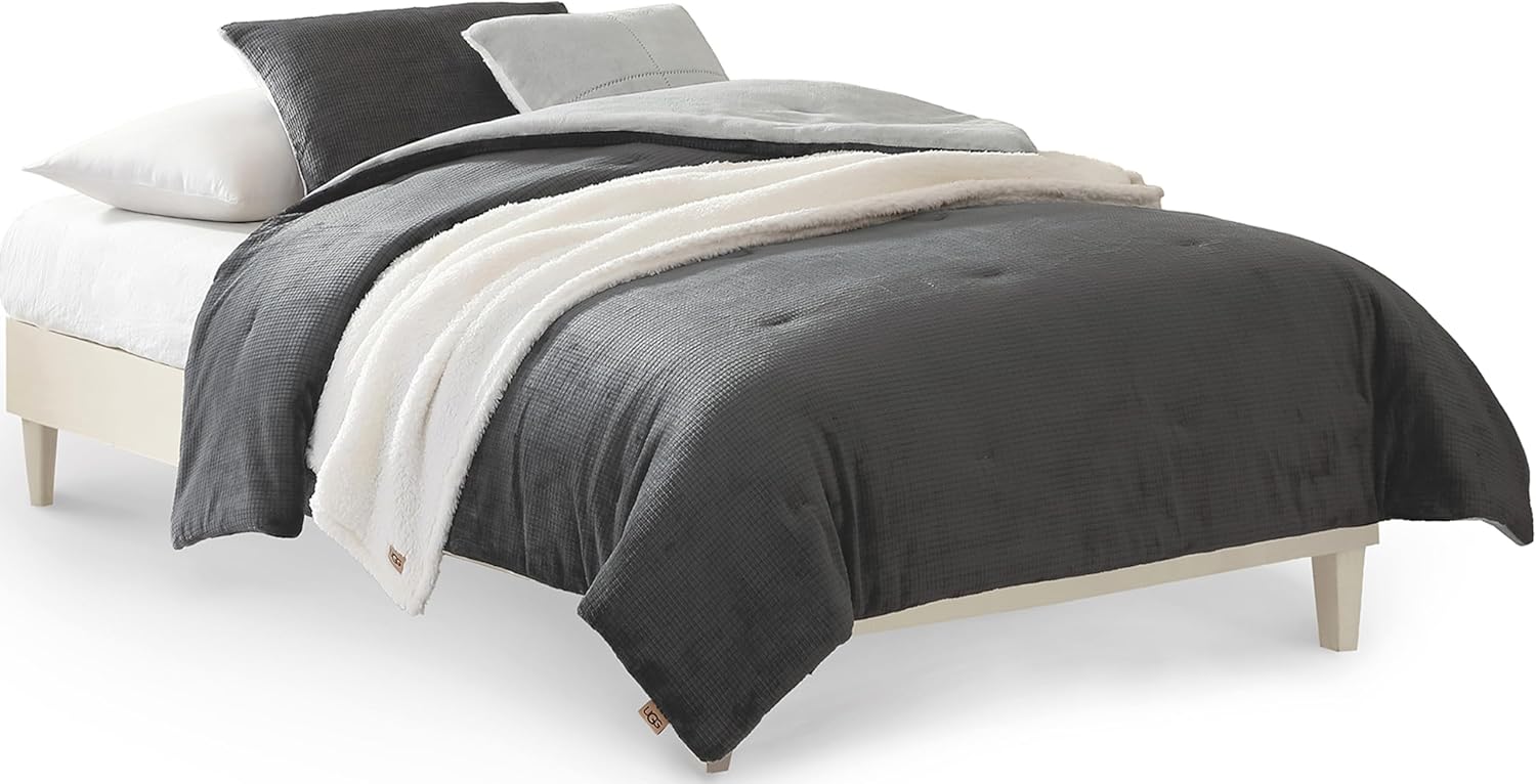 UGG Full/Queen Comforter Set 5 Piece Bed in a Bag with Throw Blanket, Decorative Pillow, Shams, Reversible Hypoallergenic Washable Luxury Warm Fluffy Bedding Set, Brown Birch (Remina) - Image 14