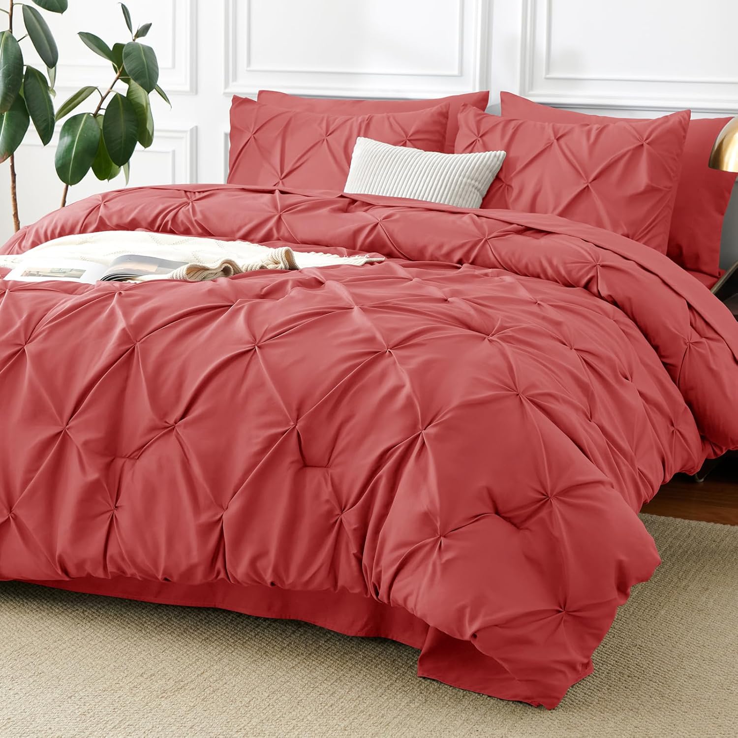 CozyLux Full Size Comforter Sets Blush Pink, 7 Pieces Pintuck Bed in A Bag Pink Comforter Full Size, Pinch Pleat Bedding Sets with All Season Comforter, Sheets, Pillowcases & Shams - Image 11