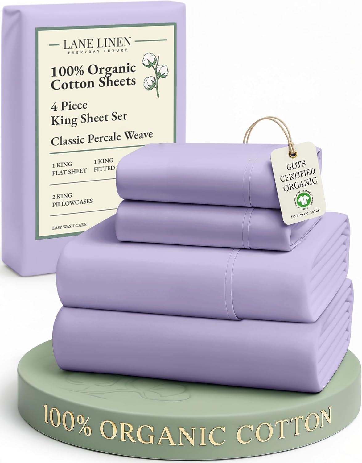 LANE LINEN 100% Organic Cotton King Size Sheets Set, Soft & Comfy All Season Breathable Sheets King Size, Percale Weave Fully Elasticized Eco Friendly Naturally Cooling King White Bed Sheets - Image 144