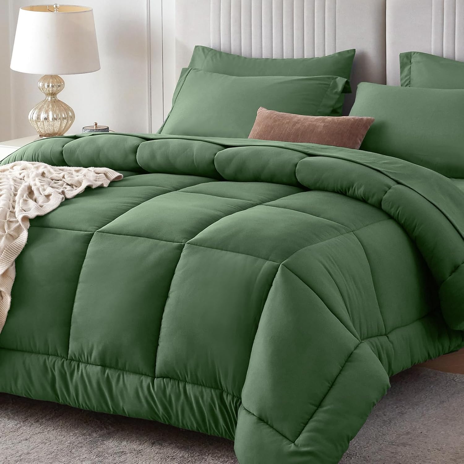 Sasttie Queen Comforter Set, 7 Pieces Bed in a Bag Queen, Complete Bedding Set Includes Grey Comforter, Flat Sheet, Fitted Sheet, Pillowcases and Pillow Shams, Dark Grey - Image 10