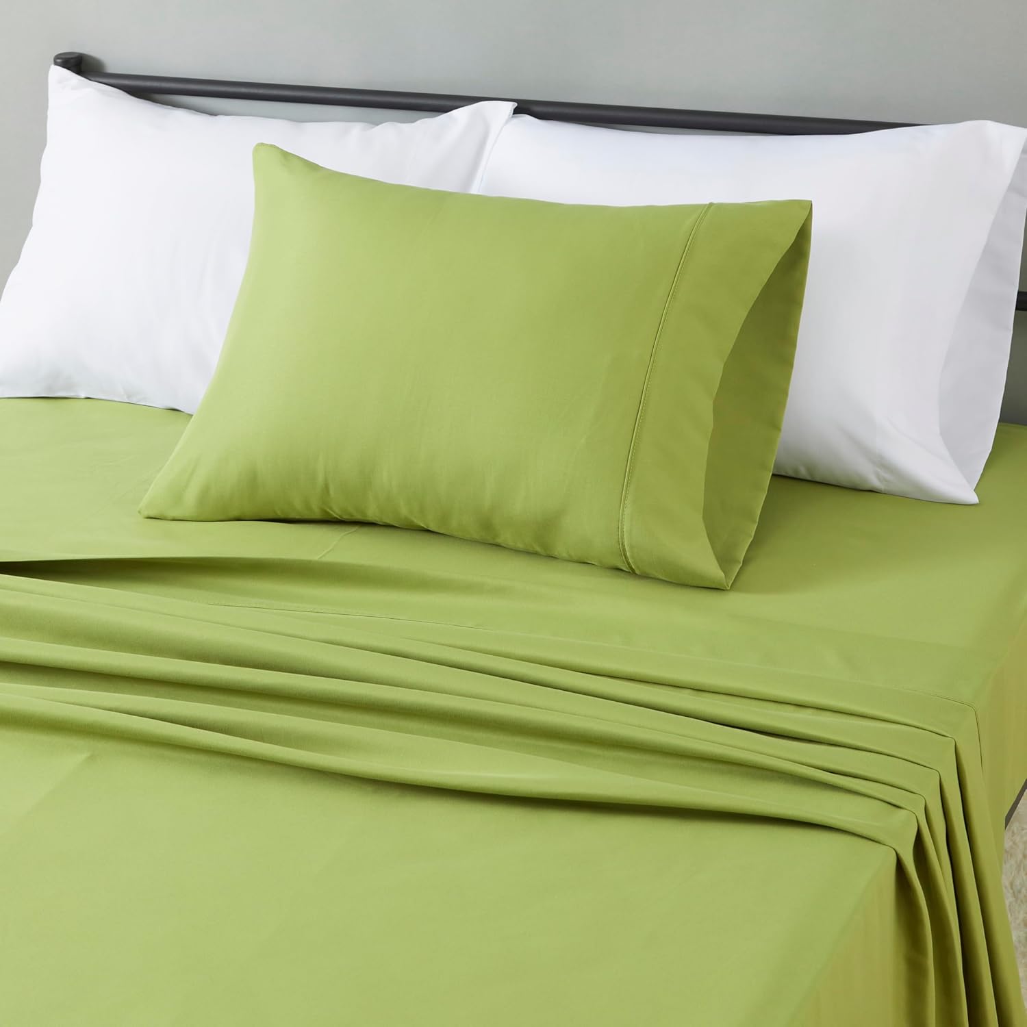 Amazon Basics Lightweight Super Soft, Wrinkle-Free Luxury Microfiber 4 Piece Bed Sheet Set with 14-Inch Deep Pockets, Full, Dark Gray, Solid - Image 69