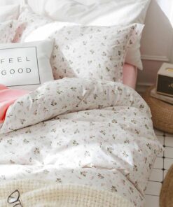 Faincy Floral Full Size Comforter Set, Pink White Flower Leaf Pattern Printed Preppy Reversible Alternative Bed Sets - 80 x 90 3PC Soft Microfiber Duvet Vintage Bedding in a Bag for Women Girls