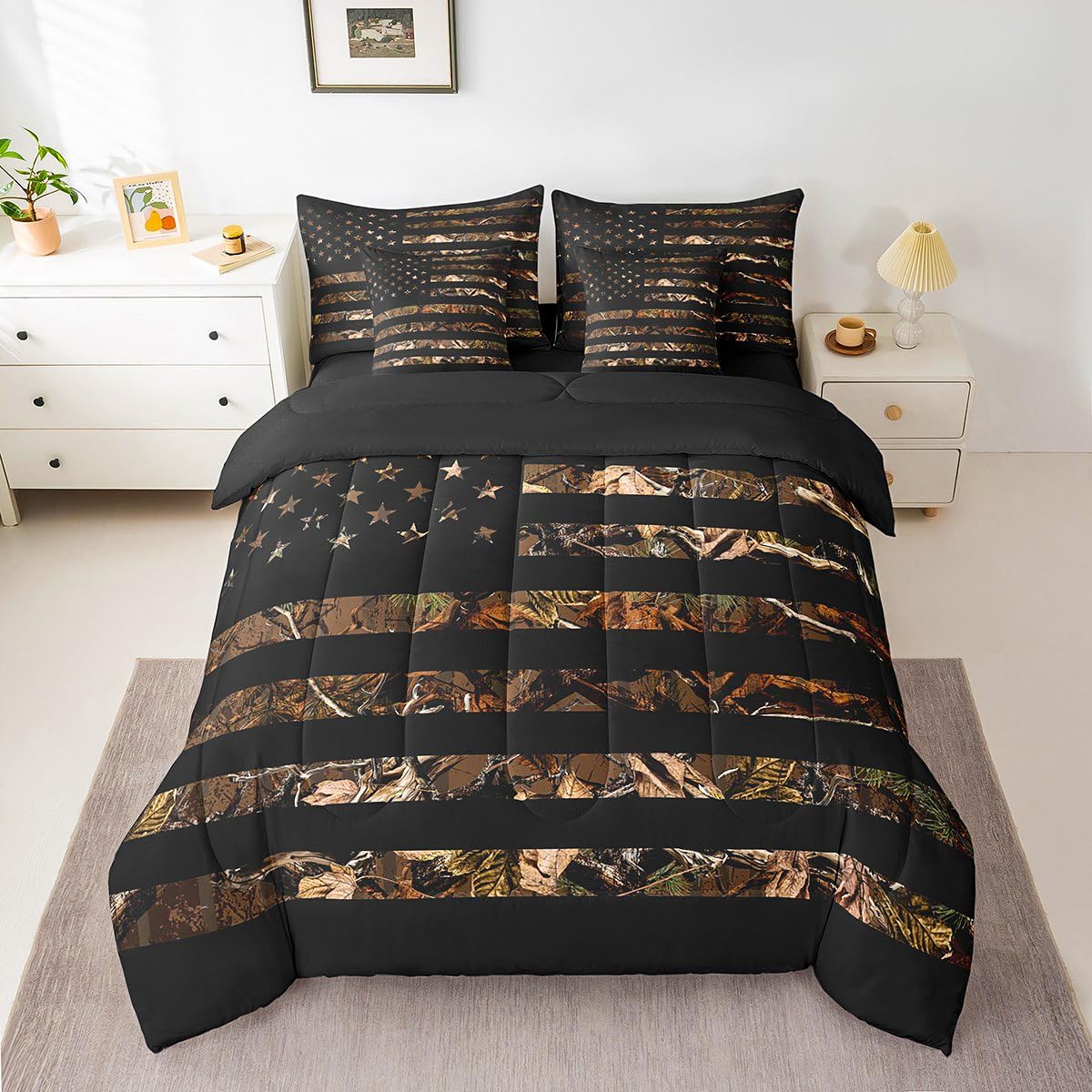 Feelyou Duck Hunter Green Camouflage Hunting 7 Pieces Bedding Set, Queen Size Black Brown All Season,Bed in a Bag with Comforter, Sheets, Pillowcases Camo Army Bed Set Breathable Wild Room Decor - Image 10