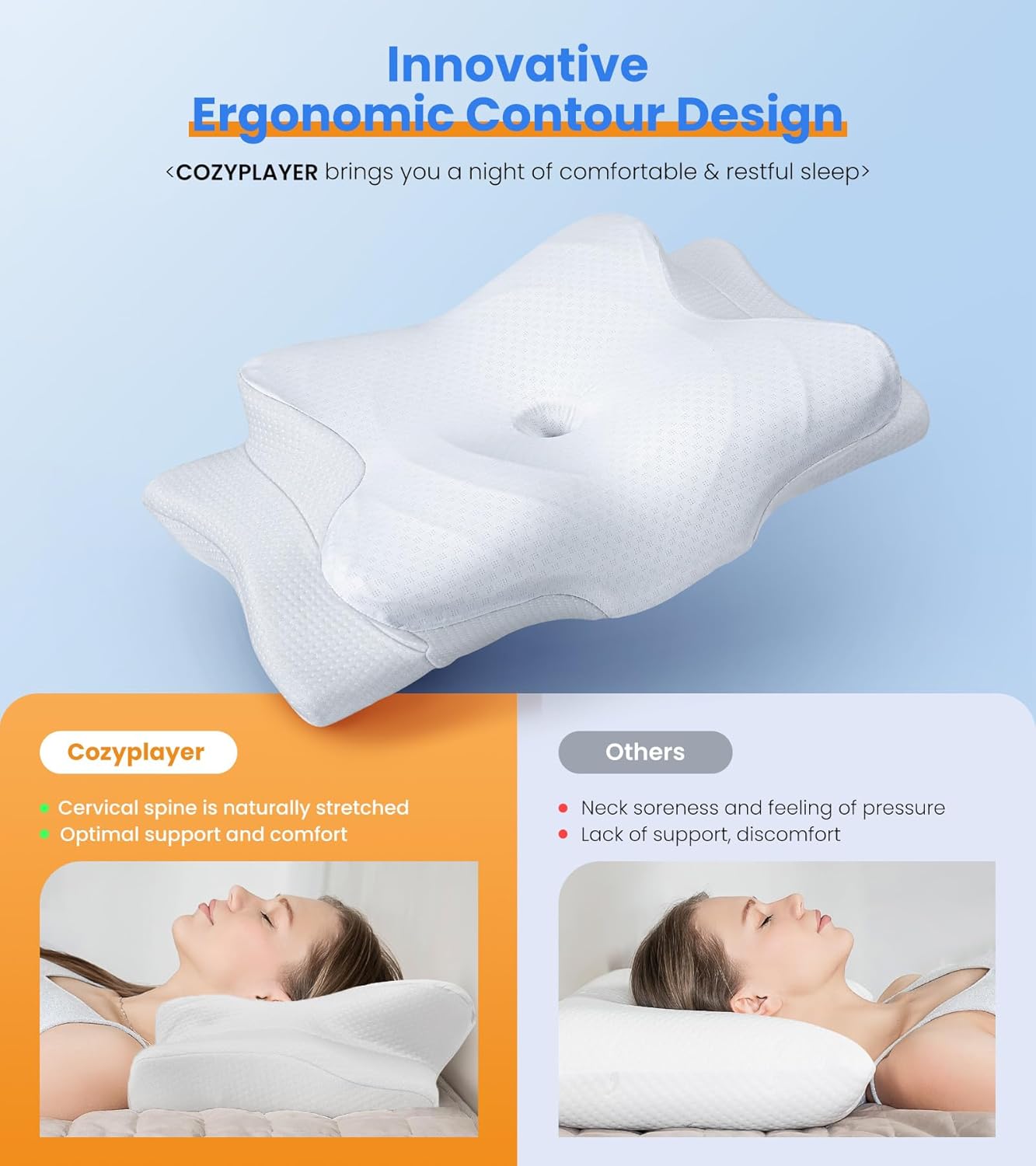 Ultra Pain Relief Cooling Pillow for Neck Support, Adjustable Cervical Pillow Cozy Sleeping, Odorless Ergonomic Contour Memory Foam Pillows, Orthopedic Bed Pillow for Side Back Stomach Sleeper - Image 2