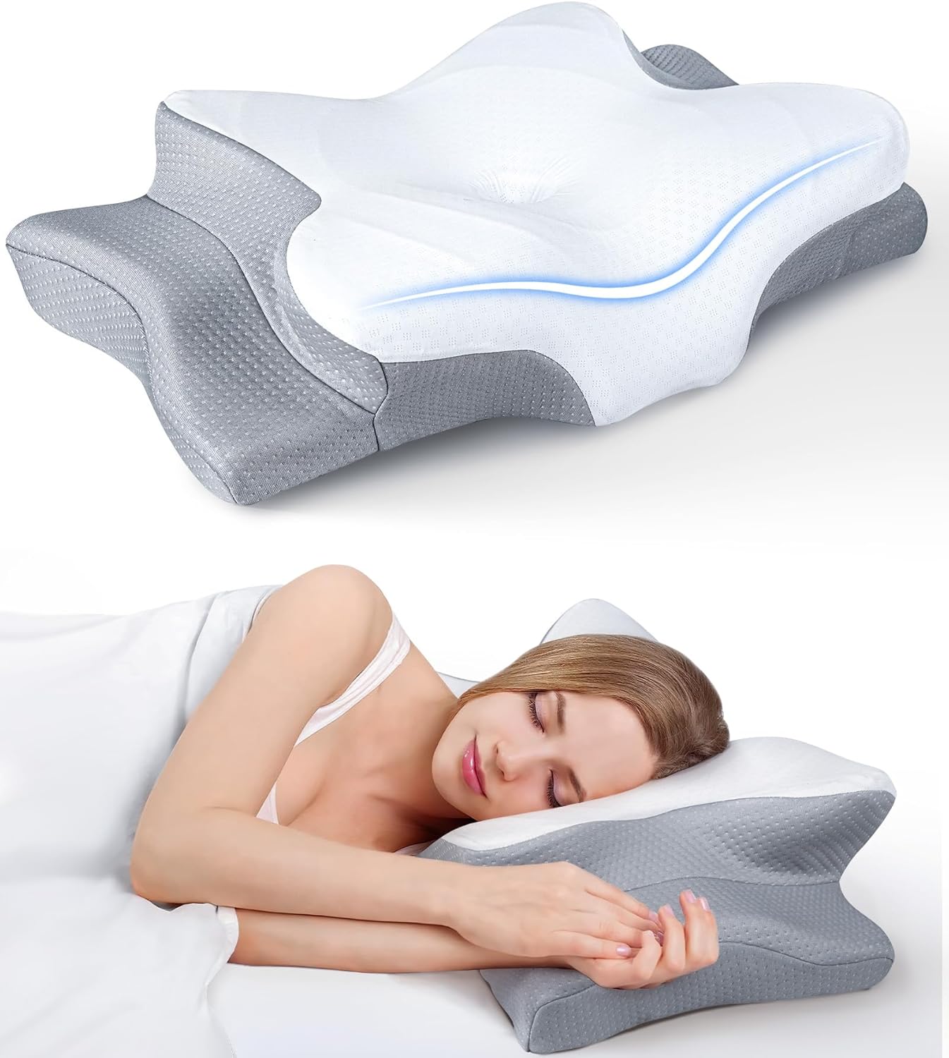 Ultra Pain Relief Cooling Pillow for Neck Support, Adjustable Cervical Pillow Cozy Sleeping, Odorless Ergonomic Contour Memory Foam Pillows, Orthopedic Bed Pillow for Side Back Stomach Sleeper - Image 8