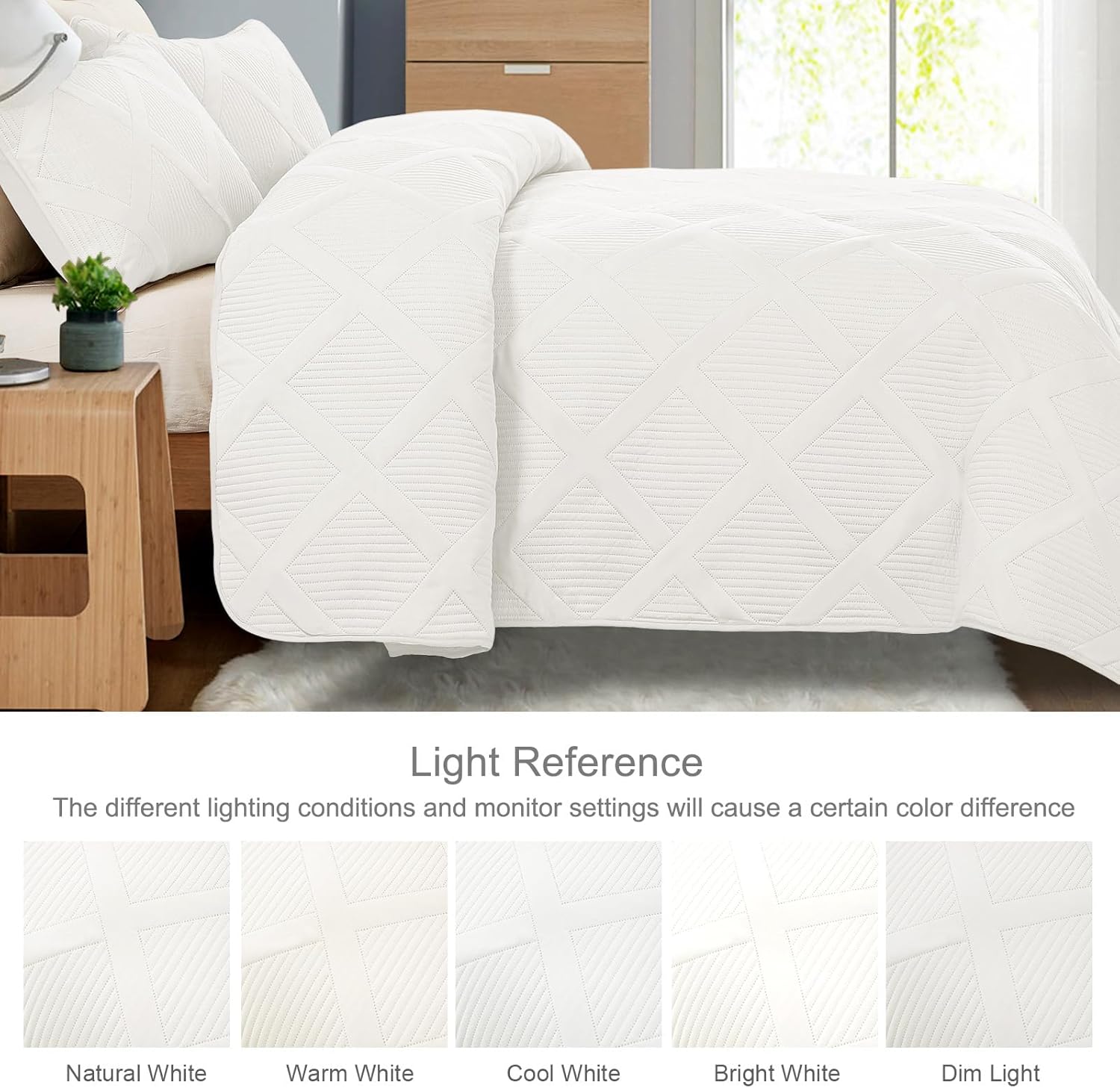 Exclusivo Mezcla King Quilt Set- White Quilts Bedding Set with 2 Pillow Shams, Modern King Bedspread with Striped Pattern, Soft Lightweight Bedspreads Coverlets for All Seasons - Image 3