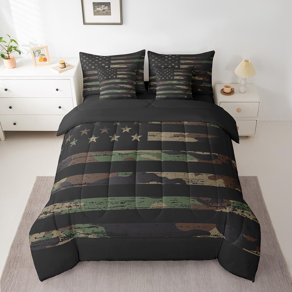 Feelyou Duck Hunter Green Camouflage Hunting 7 Pieces Bedding Set, Queen Size Black Brown All Season,Bed in a Bag with Comforter, Sheets, Pillowcases Camo Army Bed Set Breathable Wild Room Decor - Image 26