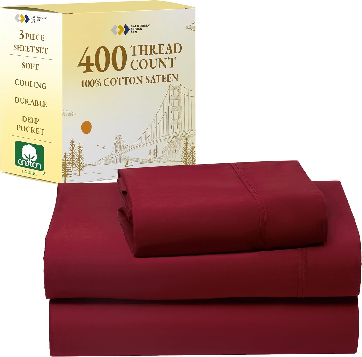 California Design Den King Size Sheets Set - Soft 400 Thread Count Sateen, Natural 100% Cotton Sheets King Size, Deep Pockets with All Around Elastic for a Snug Fit, Cool & Durable Bedding - White - Image 73