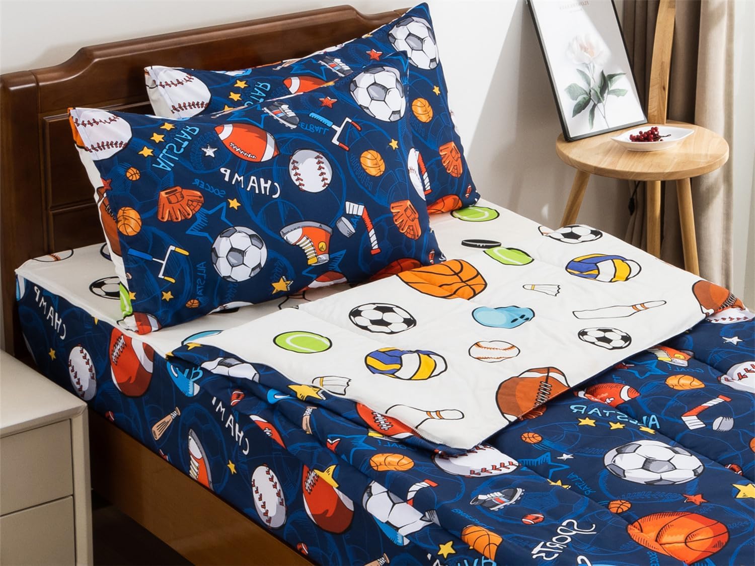 NTBED Rainbow Printed Zipper Bedding Sets Twin Lightweight Microfiber Heart Comforter Set with Fitted Sheet Pillow Covers,Beige - Image 7