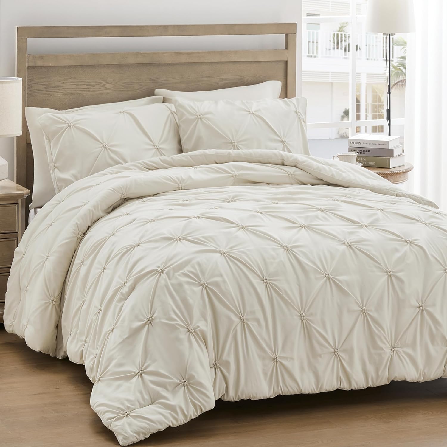 UNIKOME Queen Comforter Set White - Ultra Soft Boho Pintuck Down Alternative Bedding Set for Winter, All Seasons, 3 Pieces Warm Pinch Pleat Solid Bed Set with Comforter, 2 Pillowcases - Image 10