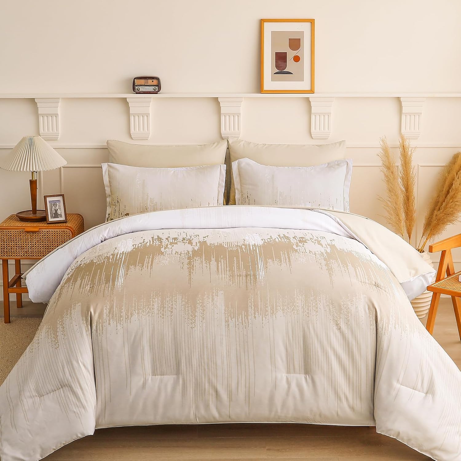 WONGS BEDDING Comforter Set King, Thanksgiving Burnt Orange 7 Pieces Bed in a Bag Abstract Gradient Soft Microfiber Fall Terracotta Bedding Set with Flat Sheet, Fitted Sheet, Pillow Shams, Pillowcases - Image 8