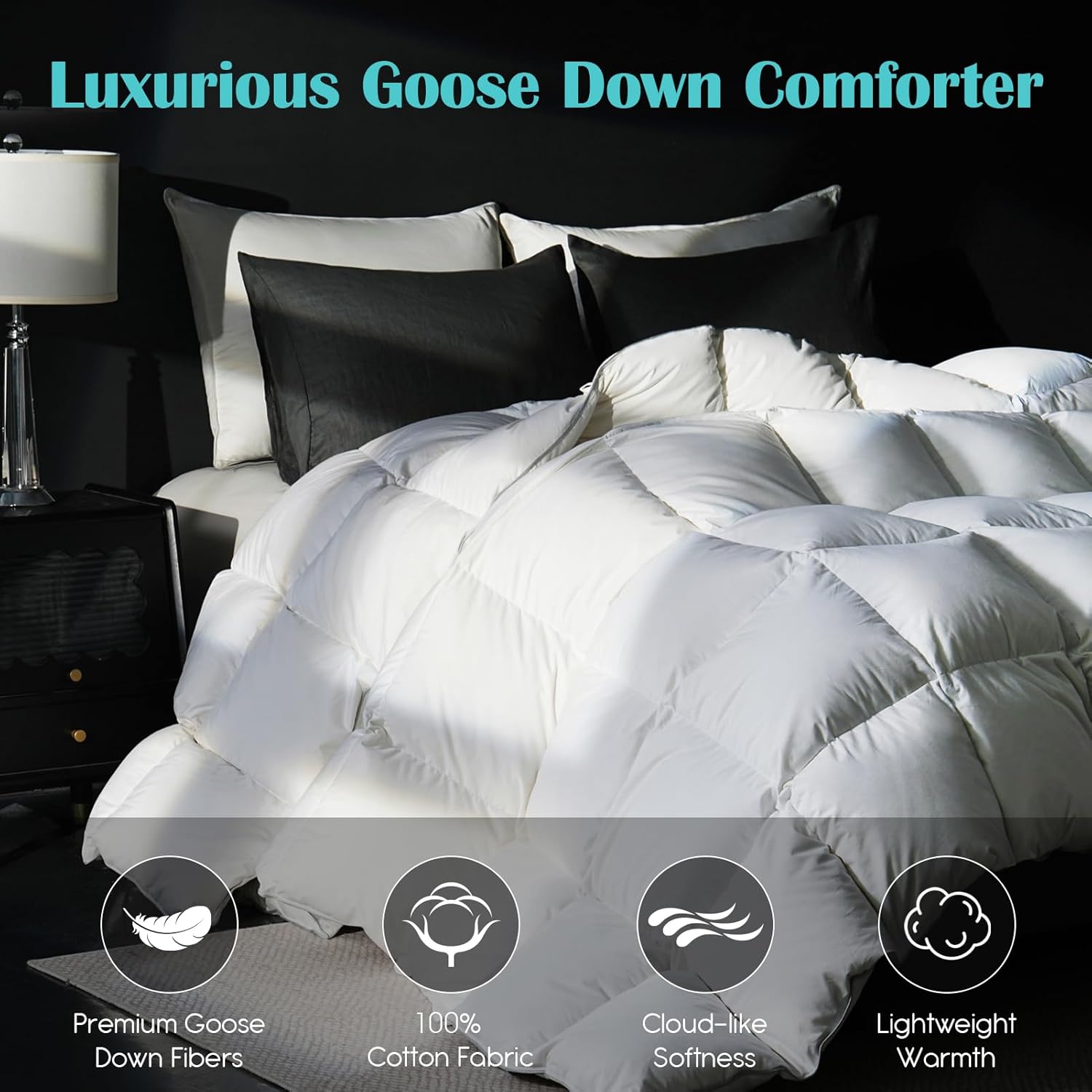 Oversized King Goose Feather Down Fiber Comforter, 100% Cotton Cover Ultra Soft Fluffy Oversized King Duvet Insert, All Season Luxurious Hotel Bedding Comforter, White 116"x98" - Image 2