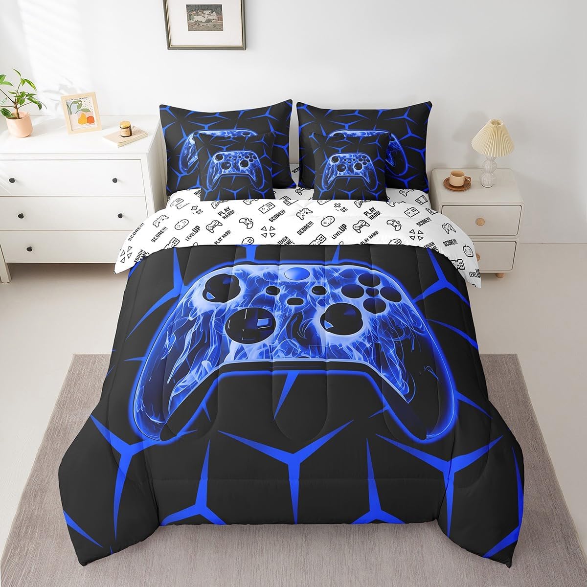 Feelyou Gamer Bedding Set Gamepad Comforter Set with Sheets 7 Piece for Boys Gaming Gifts Bed in a Bag Full Game Controller Red Bed Set with Comforter,Sheets,Cushion Covers - Image 13