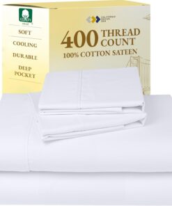 California Design Den King Size Sheets Set - Soft 400 Thread Count Sateen, Natural 100% Cotton Sheets King Size, Deep Pockets with All Around Elastic for a Snug Fit, Cool & Durable Bedding - White