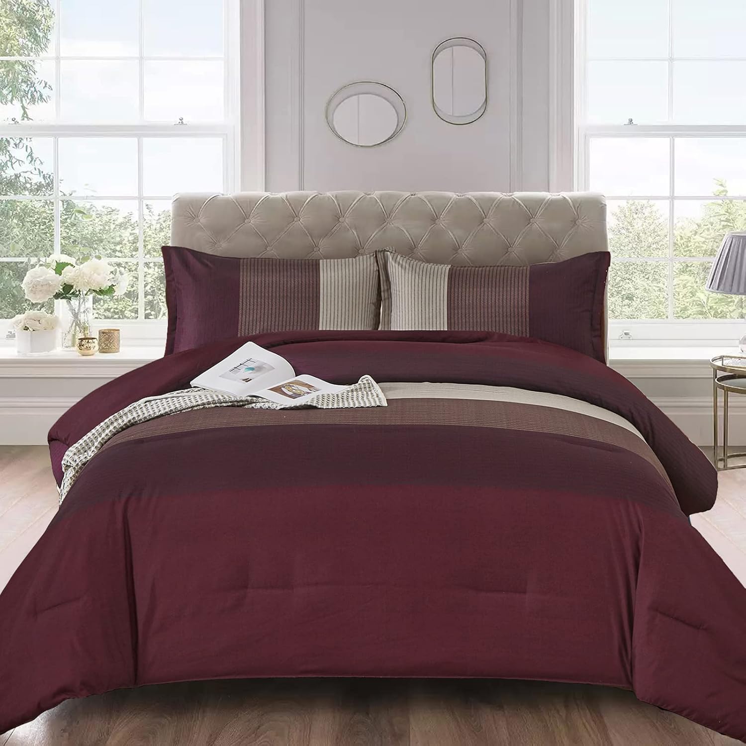 WONGS BEDDING Black Comforter Set Queen, Reversible Black Grey Stripe Down Alternative Comforter for All Season,3 Pieces(1 Patchwork Comforter+2 Pillowcases), Soft Microfiber Bedding Set 90"×90" - Image 12