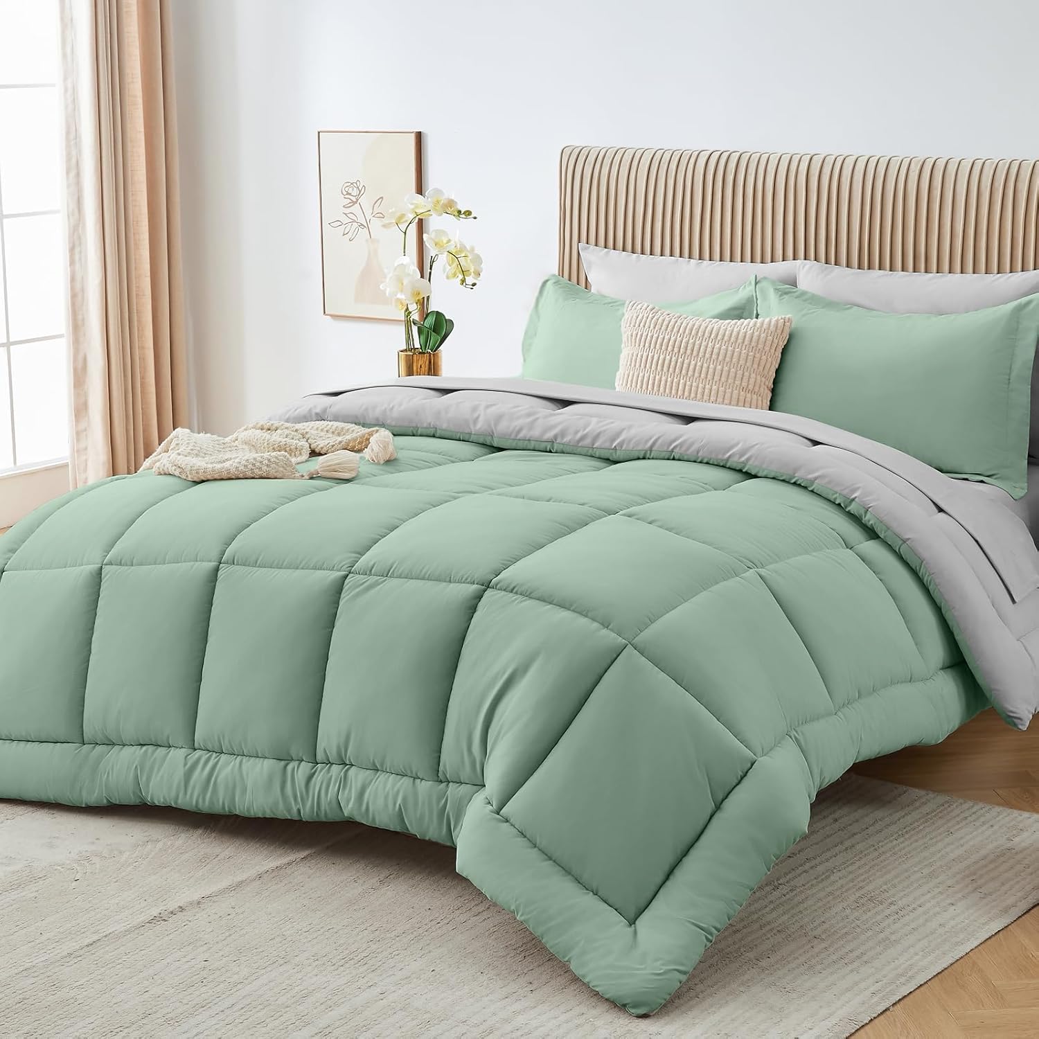 Sasttie Queen Comforter Set, 7 Pieces Bed in a Bag Queen, Complete Bedding Set Includes Grey Comforter, Flat Sheet, Fitted Sheet, Pillowcases and Pillow Shams, Dark Grey - Image 23