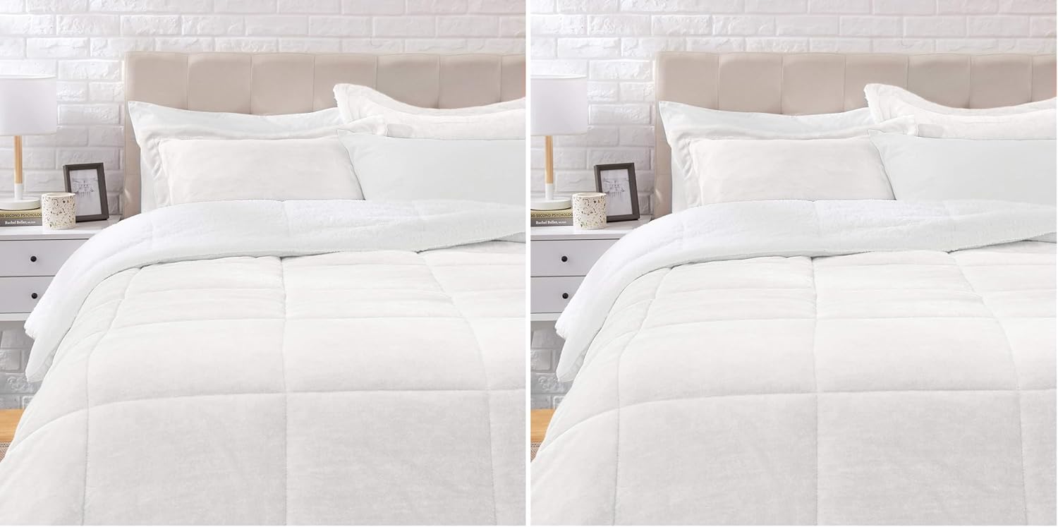 Amazon Basics 3 Piece Bedding Set, Micromink Sherpa, Ultra-Soft, Warm All Season Comforter, King, Charcoal, Solid - Image 12