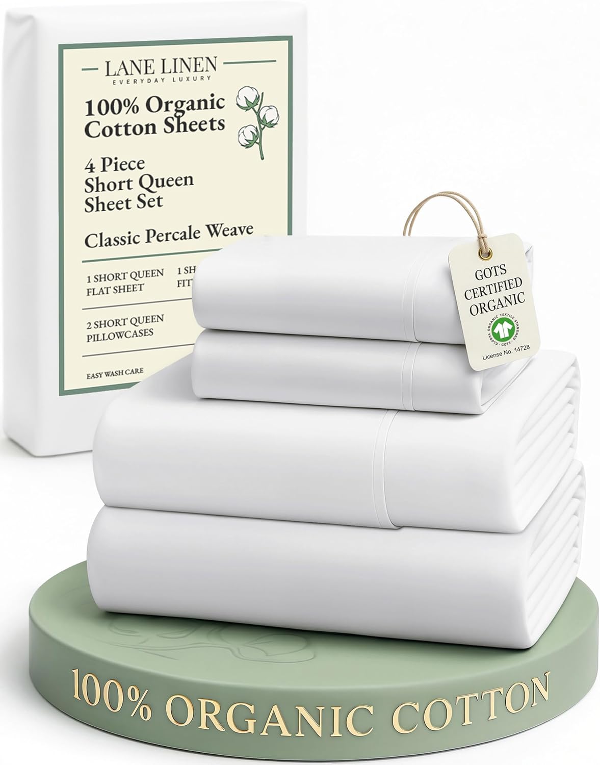 LANE LINEN 100% Organic Cotton King Size Sheets Set, Soft & Comfy All Season Breathable Sheets King Size, Percale Weave Fully Elasticized Eco Friendly Naturally Cooling King White Bed Sheets - Image 87