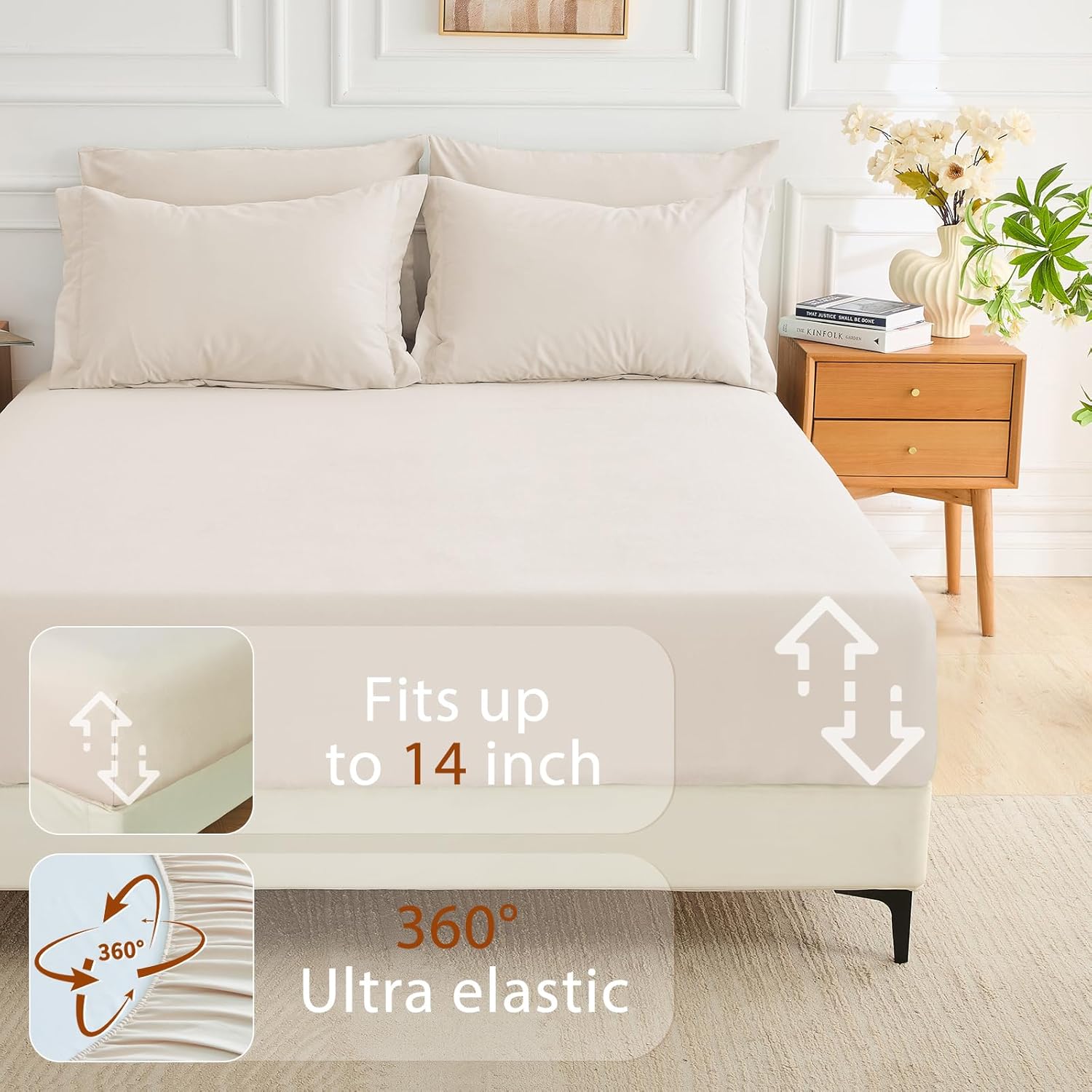 MUXHOMO 7 Pieces Queen Comforter Set, Soft Bed in a Bag Queen Size, All Season Bedding Set with Comforter, Flat Sheet, Fitted Sheet, Pillowcases & Shams, Beige - Image 6