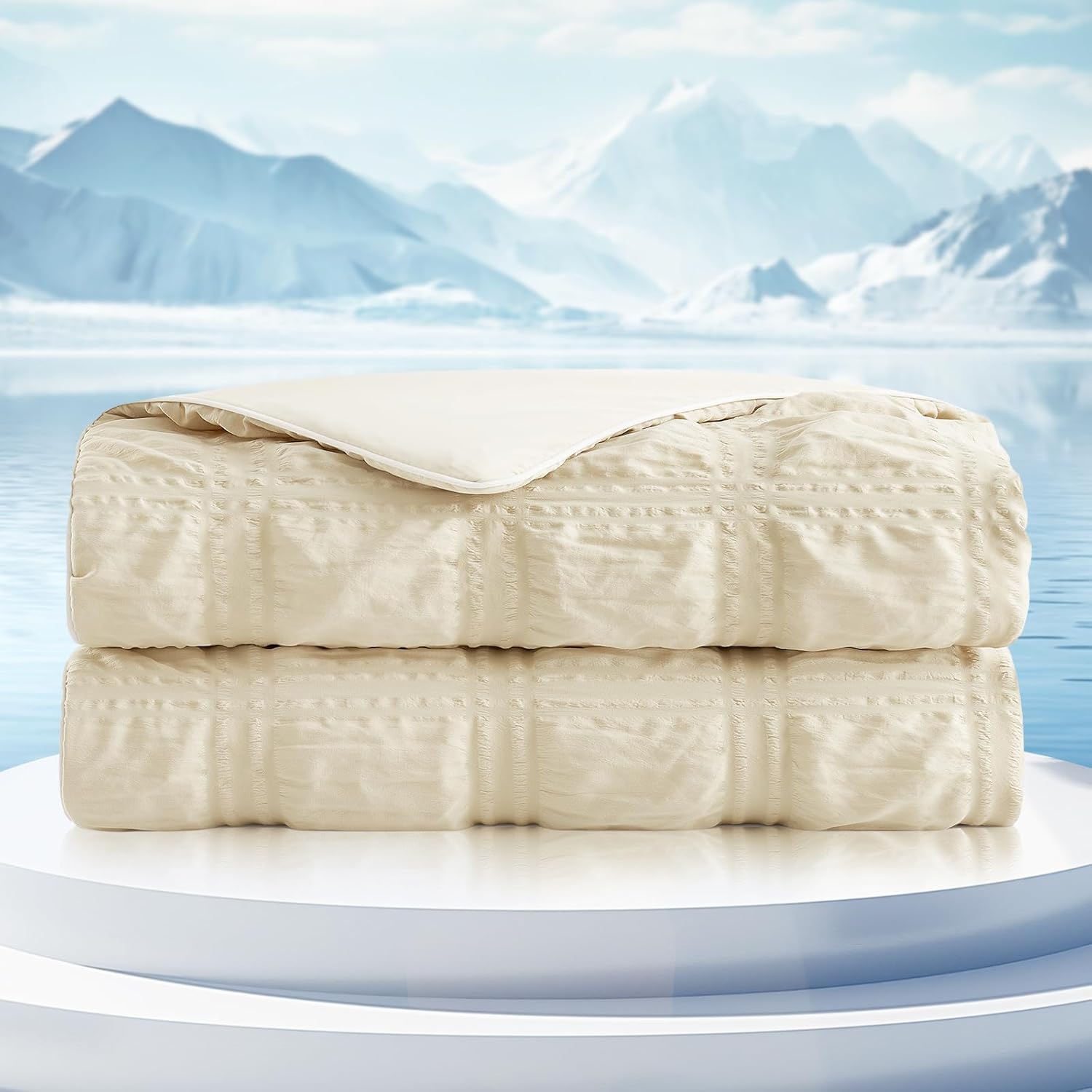 Cozy Bliss Cooling Comforter Queen Size Seersucker Plaid, Q-Max 0.4 Reversible Lightweight Cooling Blanket, Breathable Silk Smooth Summer Bedding Quilt for Hot Sleepers Night Sweats White - Image 13