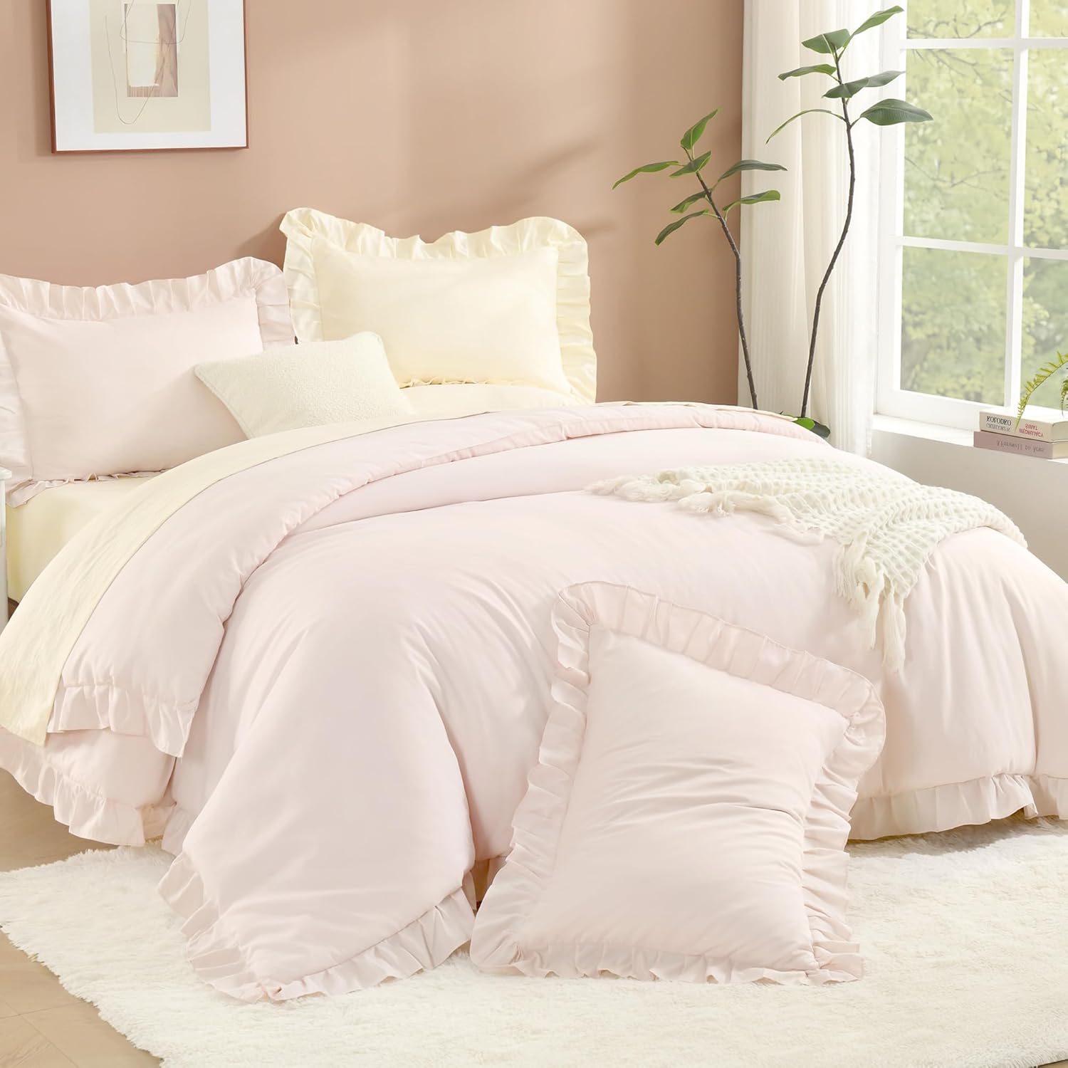 Litanika Full Size Comforter Sets, 3 Pieces Blush Pink Ruffle Girls Women Cute Bedding Comforters & Sets, Lightweight Fluffy Microfiber as Gift (79x90In Comforter & 2 Pillowcases) - Image 11