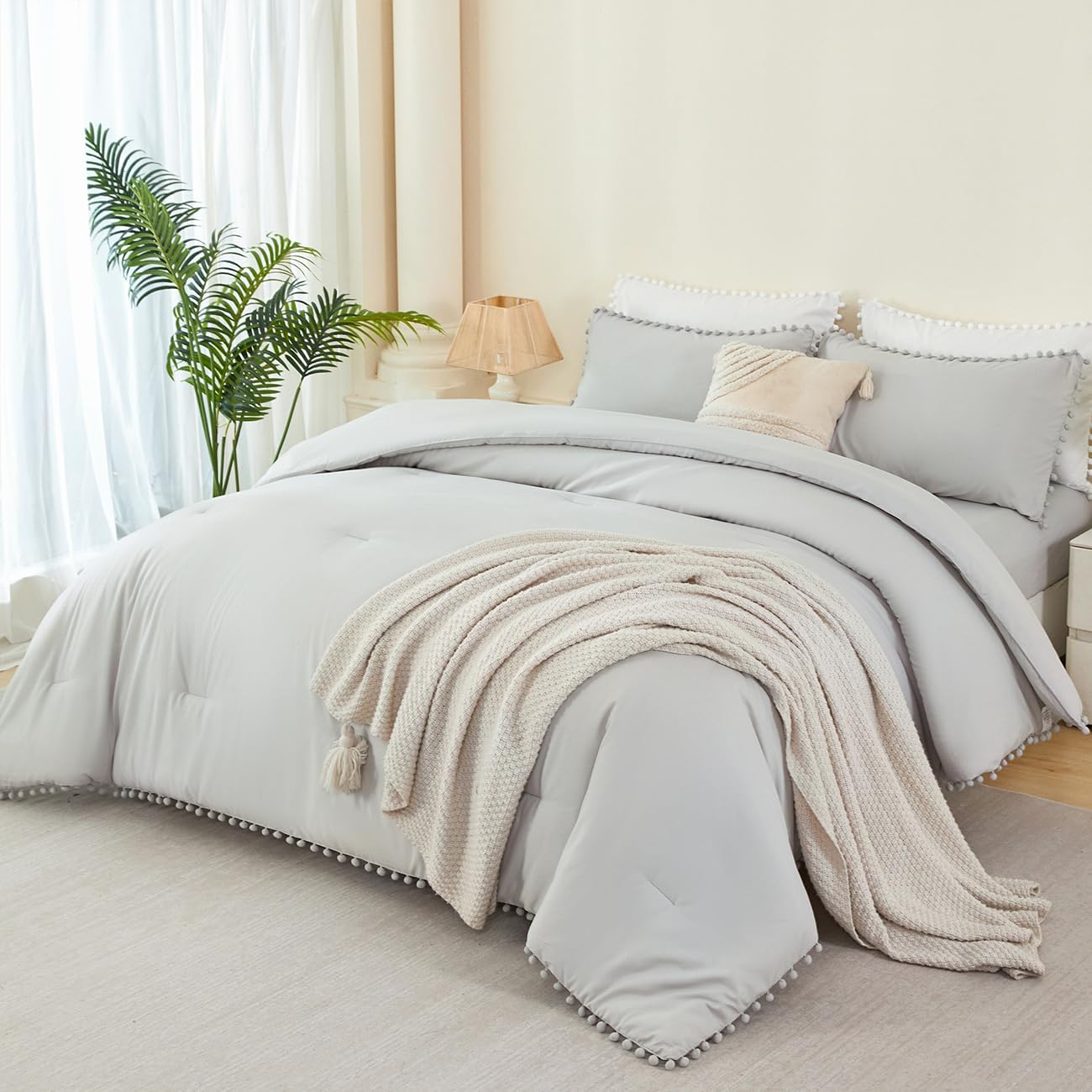 PERFEMET 5 Pcs Pink Pom Pom Comforter Twin Size Aesthetic Boho Pom Fringe Bedding Set with Sheet Ultra Soft Lightweight Farmhouse Bedding Quilt Set for Girls Kids(Pink, Twin) - Image 18