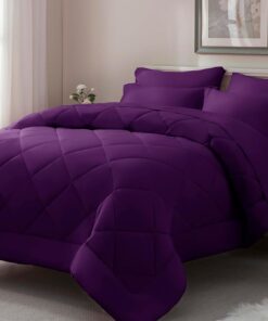 ELNIDO QUEEN® Purple Comforter Set Queen - 7 Pieces Bed in a Bag Queen Size, Bed Set for All Seasons, Ultra Soft Bedding Sets with Comforter, Flat Sheet, Fitted Sheet, Pillowcases and Pillow Shams