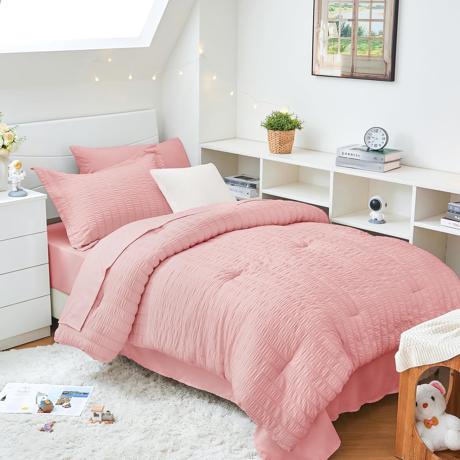 HYMOKEGE Queen Comforter Set Seersucker 7 Pieces, All Season Luxury Bed in a Bag for Bedroom, Bedding Set with Comforters, Sheets, Pillowcases & Shams, Dark Grey - Image 21