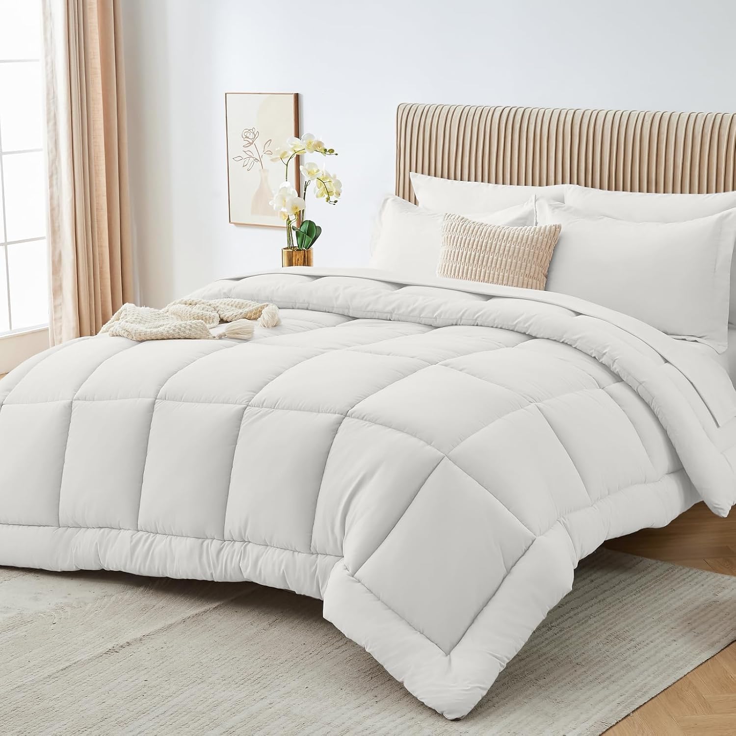 Sasttie Queen Comforter Set, 7 Pieces Bed in a Bag Queen, Complete Bedding Set Includes Grey Comforter, Flat Sheet, Fitted Sheet, Pillowcases and Pillow Shams, Dark Grey - Image 40