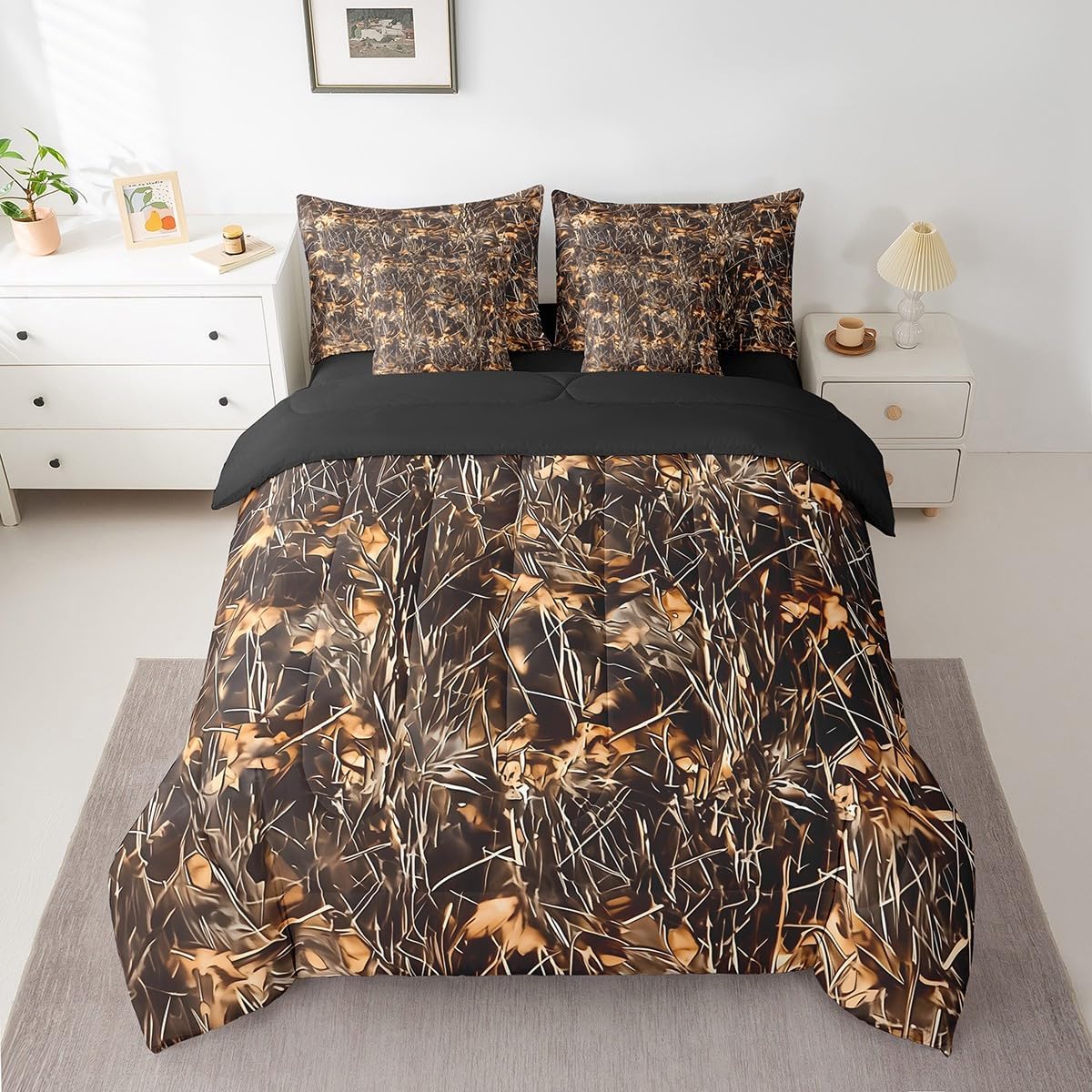 Feelyou Duck Hunter Green Camouflage Hunting 7 Pieces Bedding Set, Queen Size Black Brown All Season,Bed in a Bag with Comforter, Sheets, Pillowcases Camo Army Bed Set Breathable Wild Room Decor - Image 8
