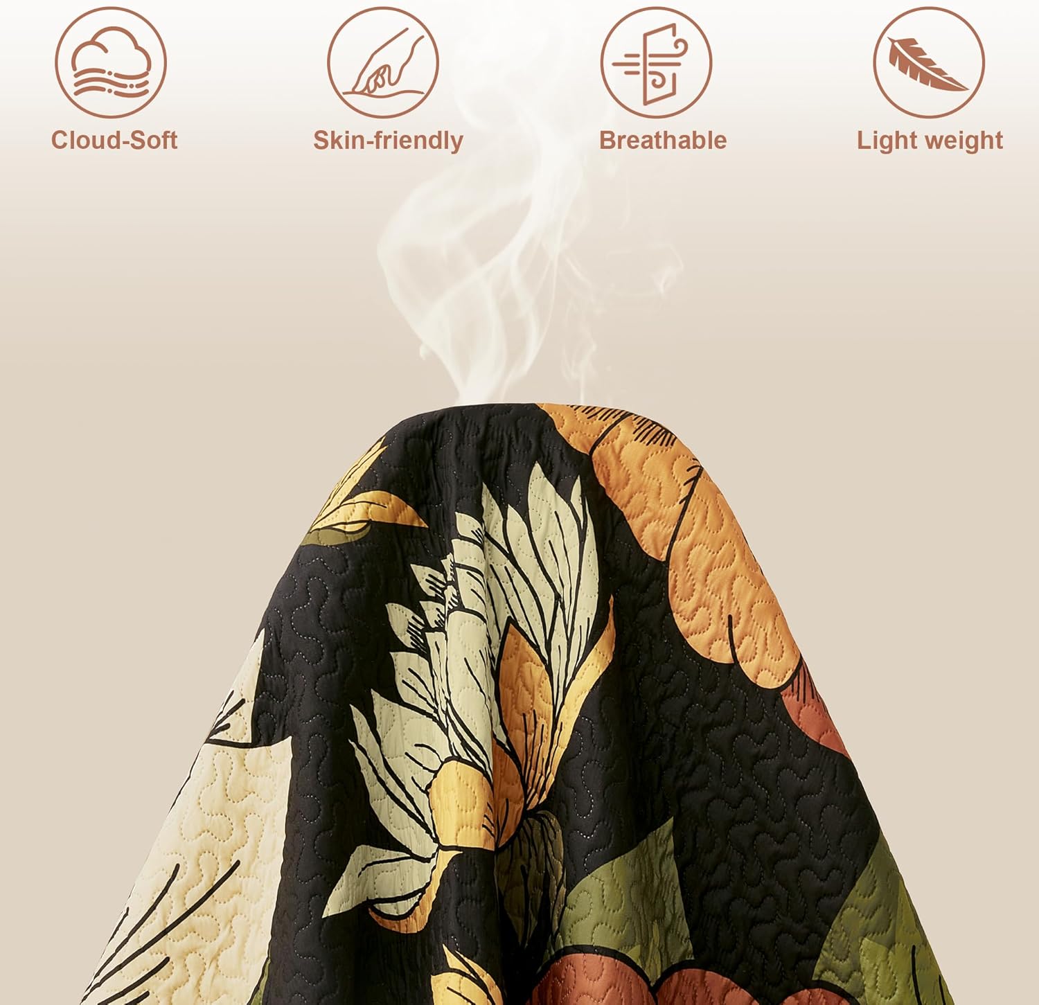 3 Piece Black Boho Floral Full/Queen Quilt Sets Reversible Farmhouse Botanical Lightweight Bedspread Coverlet with 2 Shams Mid Century Microfiber Fall Bedding Quilts Set for All Season,90''x96'' - Image 5