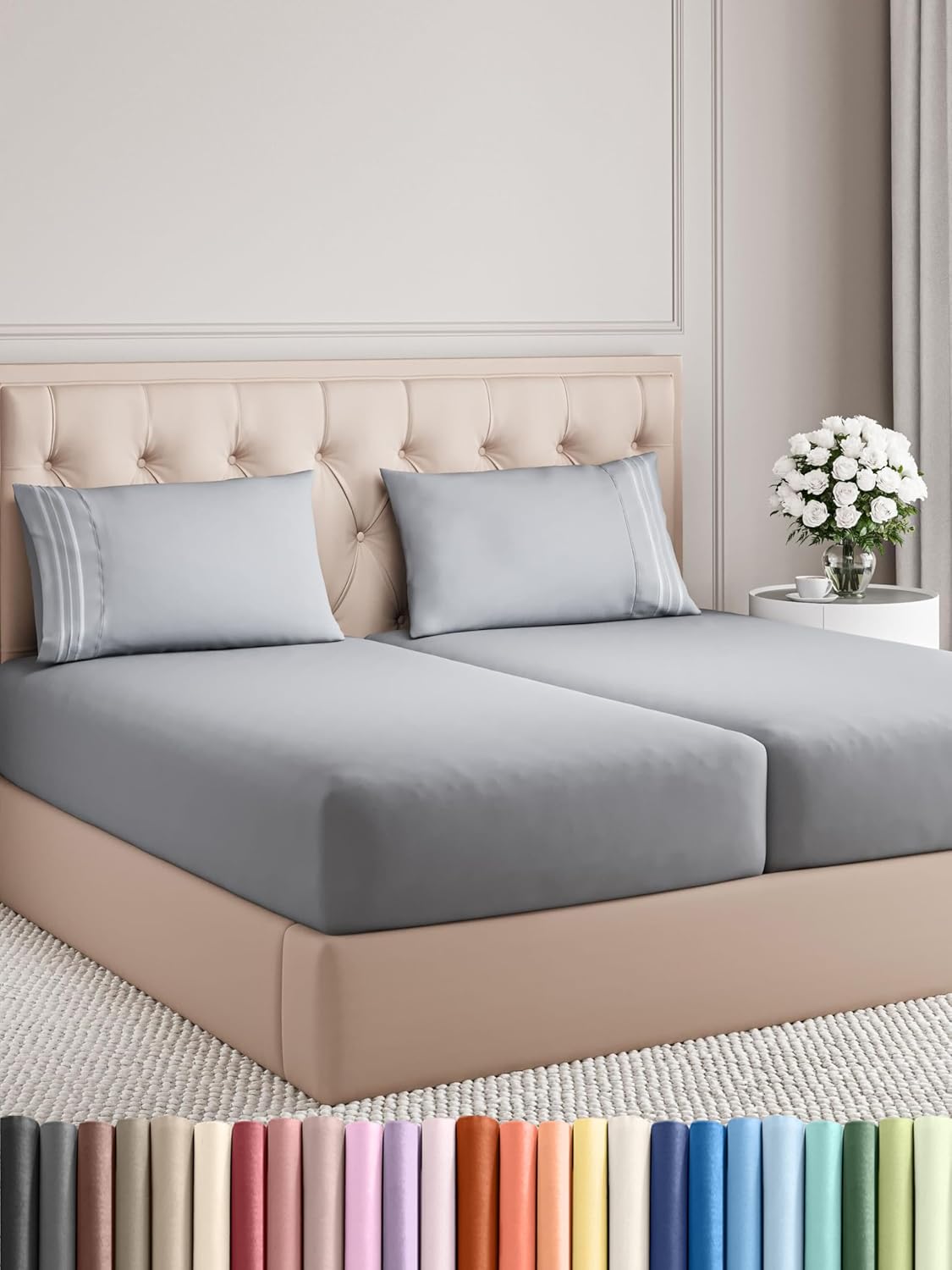 King Size 4 Piece Sheet Set - Comfy Breathable & Cooling Bed Sheets Set - Hotel Luxury Bedding for Women, Men, Kids, Teens, Boys & Girls - Deep Pockets, Soft and Wrinkle Free - Oeko-Tex - French Grey - Image 110