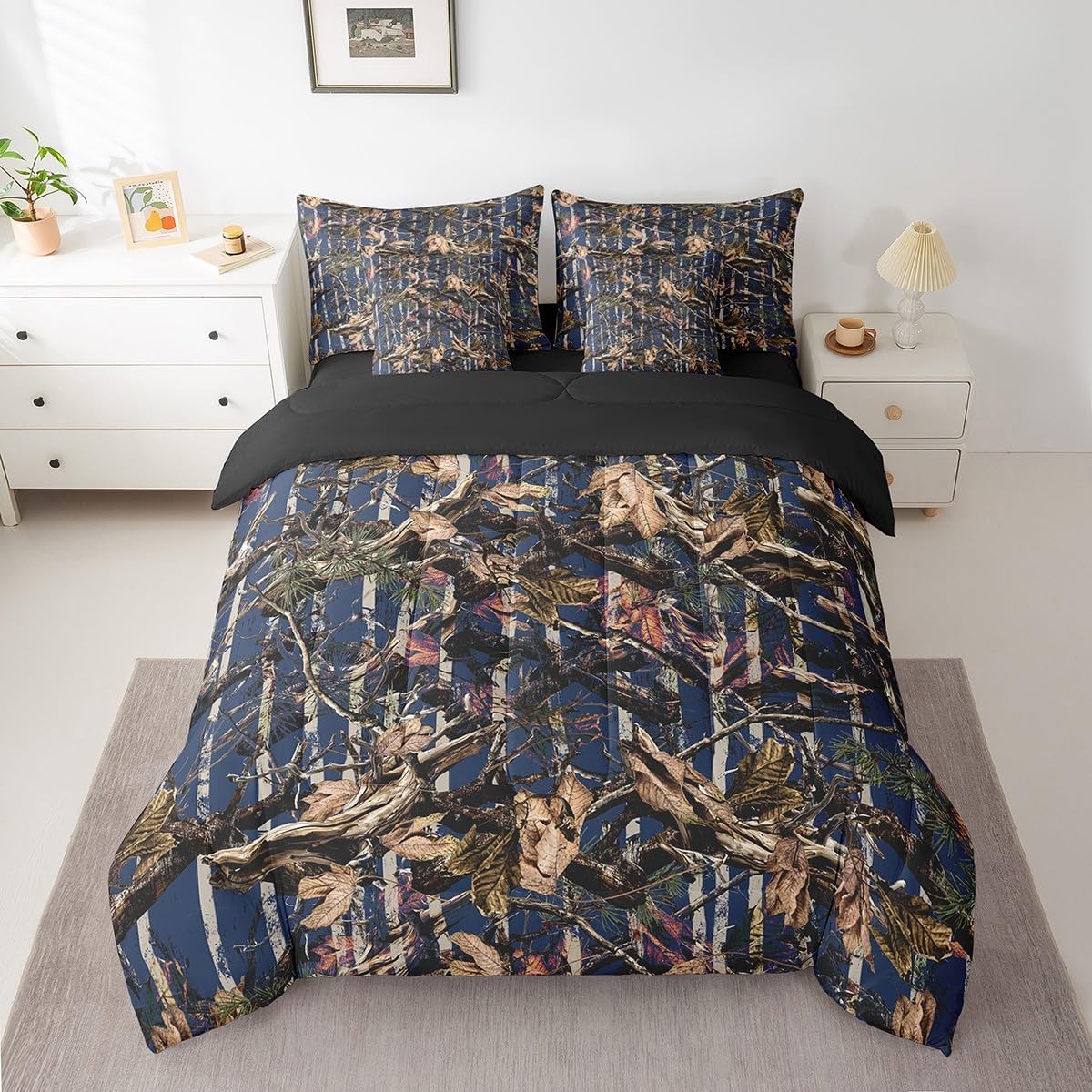 Feelyou Duck Hunter Green Camouflage Hunting 7 Pieces Bedding Set, Queen Size Black Brown All Season,Bed in a Bag with Comforter, Sheets, Pillowcases Camo Army Bed Set Breathable Wild Room Decor - Image 35