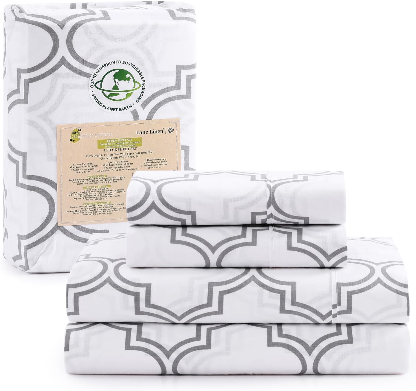 LANE LINEN 100% Organic Cotton King Size Sheets Set, Soft & Comfy All Season Breathable Sheets King Size, Percale Weave Fully Elasticized Eco Friendly Naturally Cooling King White Bed Sheets - Image 93