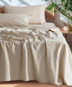 SONORO KATE 100% French Pure Linen Sheets, Breathable and Durable Linen Queen Size Sheets, Anti-Tear Linen Bed Sheets, Machine Washable, 16 Inch Deep Pocket - 4 Piece (Natural Linen, Queen)