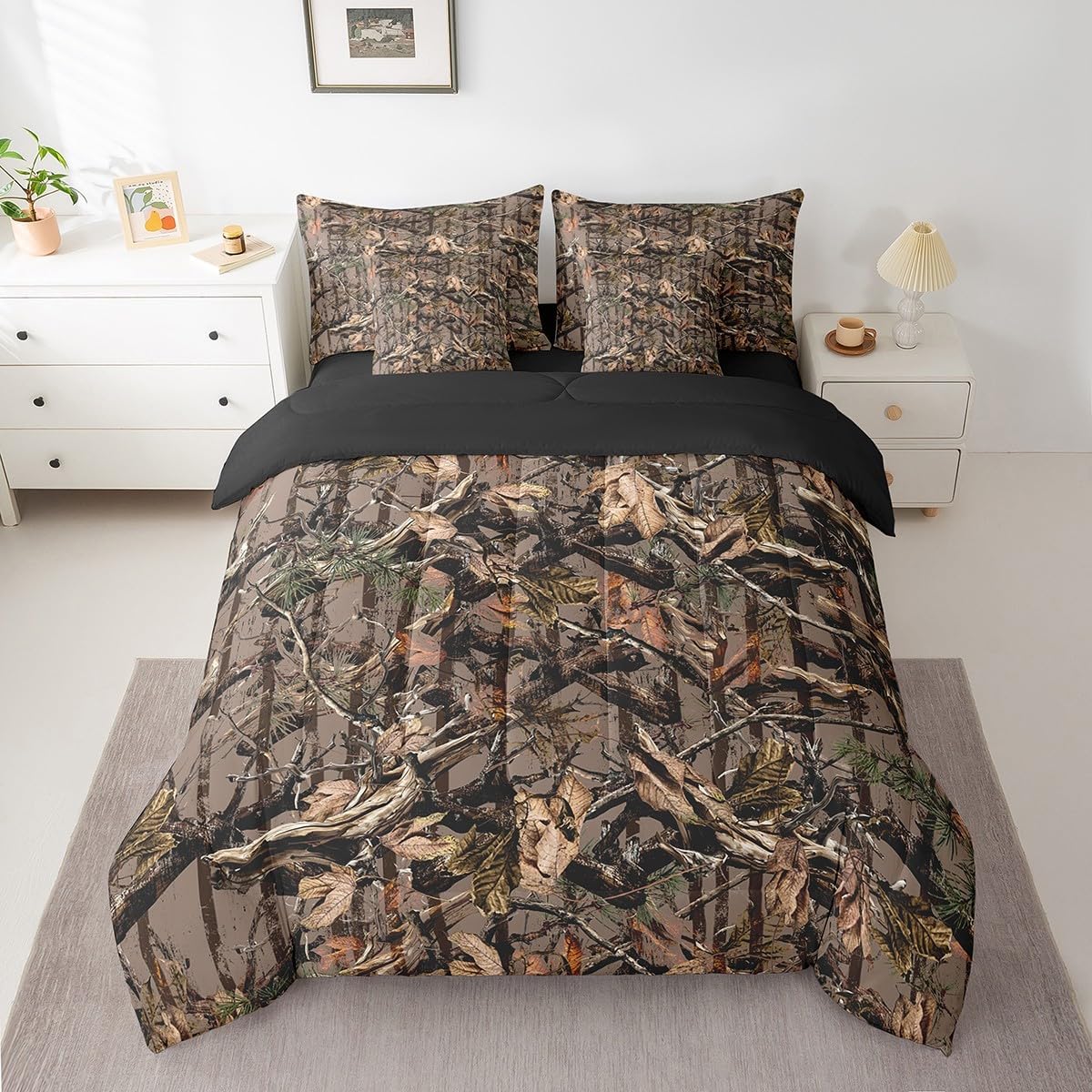Feelyou Duck Hunter Green Camouflage Hunting 7 Pieces Bedding Set, Queen Size Black Brown All Season,Bed in a Bag with Comforter, Sheets, Pillowcases Camo Army Bed Set Breathable Wild Room Decor - Image 22