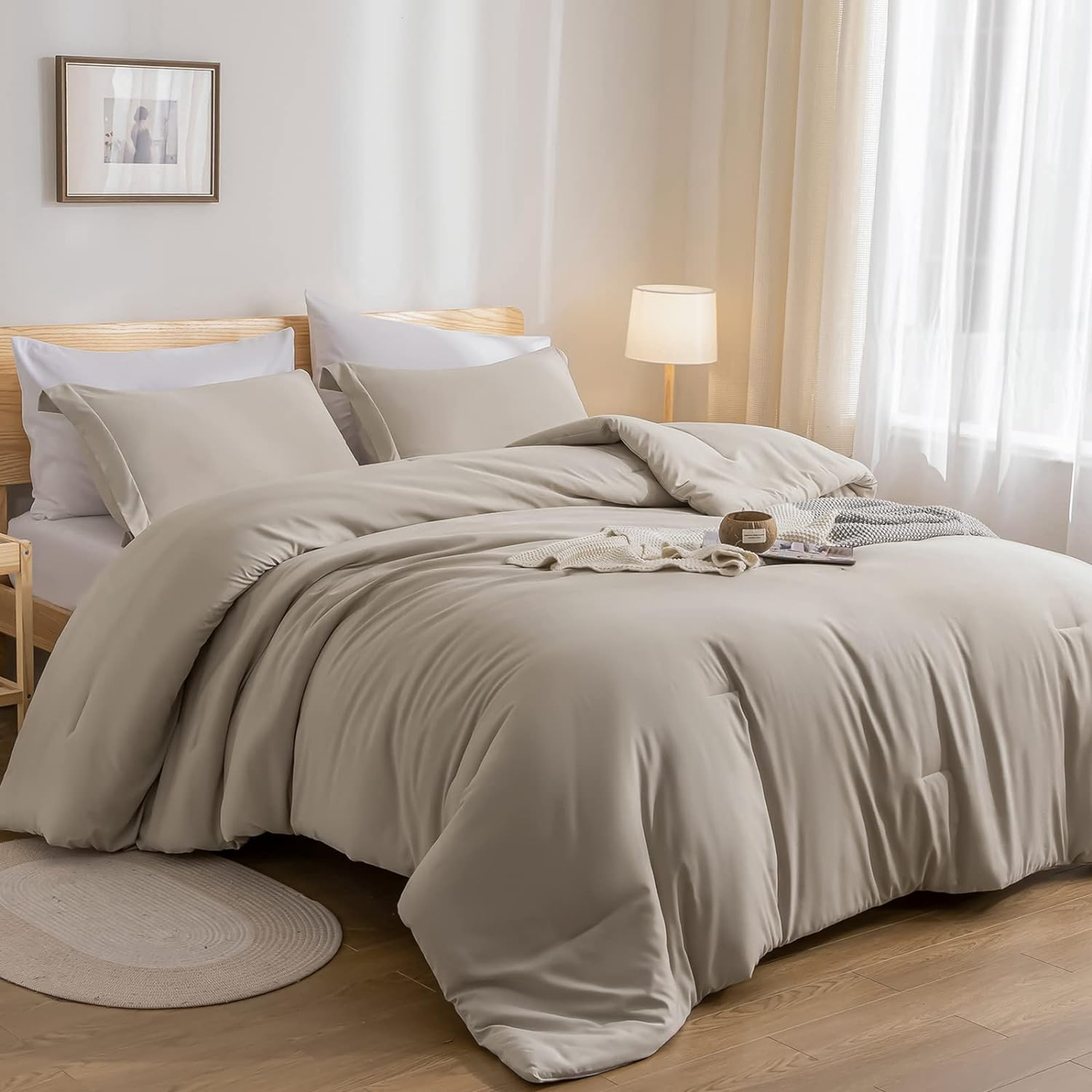 weigelia King Size Comforter Set 7 Pieces Oatmeal Comforter Set King Bed in a Bag Soft Fluffy Bedding Comforter with Sheets, Pillow Shams and Pillowcases for All Season - Image 4