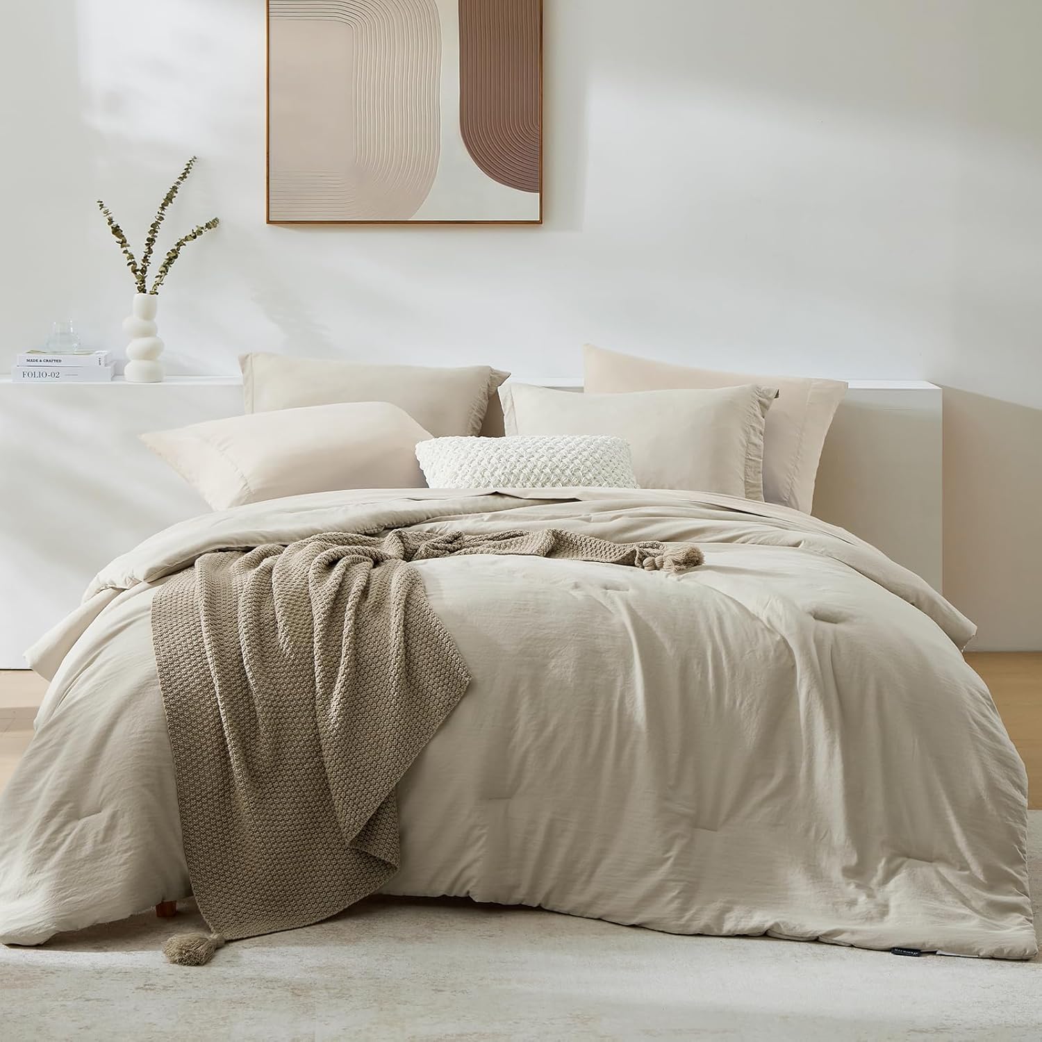 WRENSONGE Queen Comforter Set - 7 Pieces Sage Green Soft Bed in a Bag Queen with Fitted Sheet, Flat Sheet, 2 Pillow Shams, and 2 Pillowcases- Warm Bedding Sets Queen for All Season - Image 37