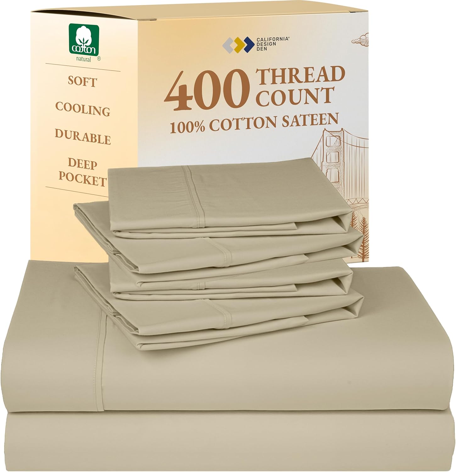 California Design Den King Size Sheets Set - Soft 400 Thread Count Sateen, Natural 100% Cotton Sheets King Size, Deep Pockets with All Around Elastic for a Snug Fit, Cool & Durable Bedding - White - Image 78