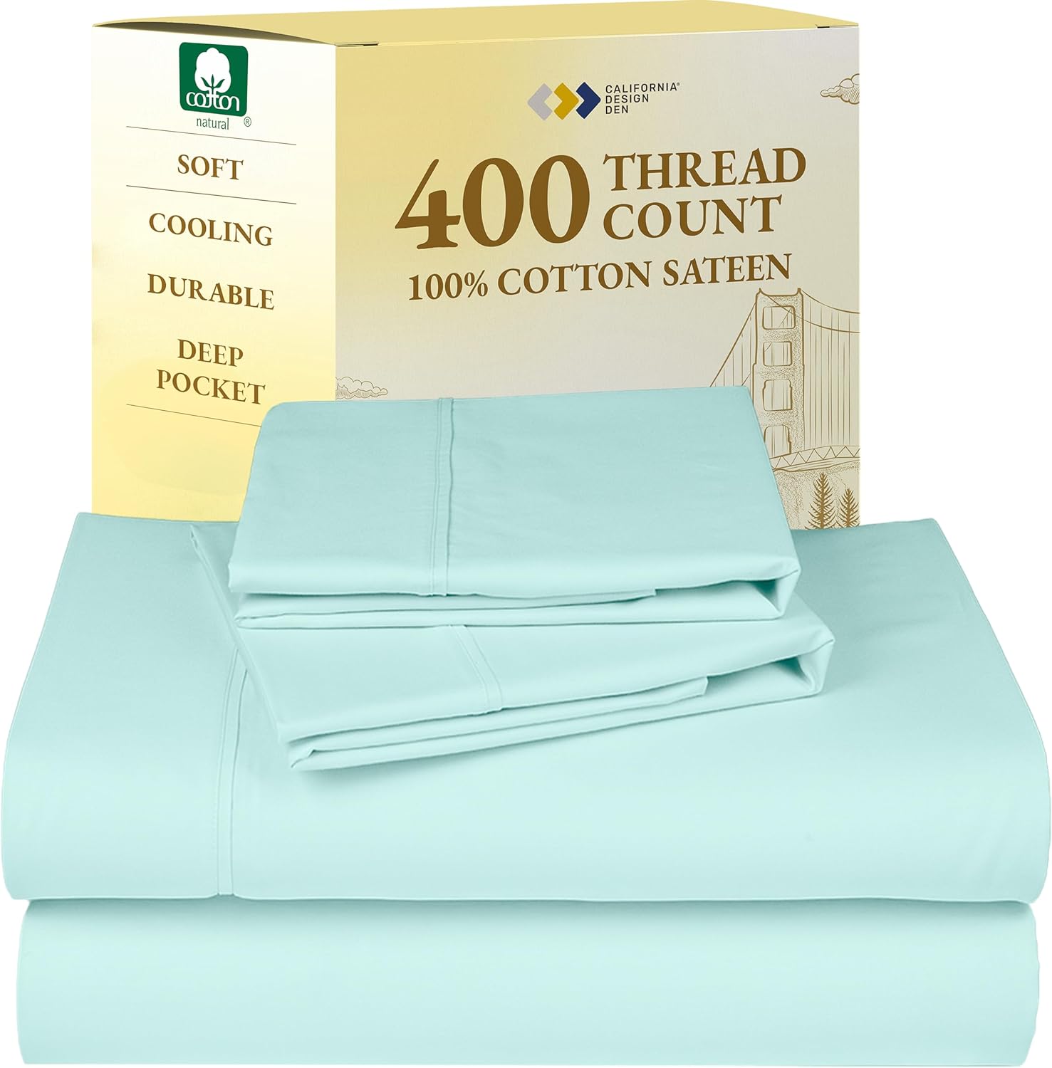 California Design Den King Size Sheets Set - Soft 400 Thread Count Sateen, Natural 100% Cotton Sheets King Size, Deep Pockets with All Around Elastic for a Snug Fit, Cool & Durable Bedding - White - Image 58