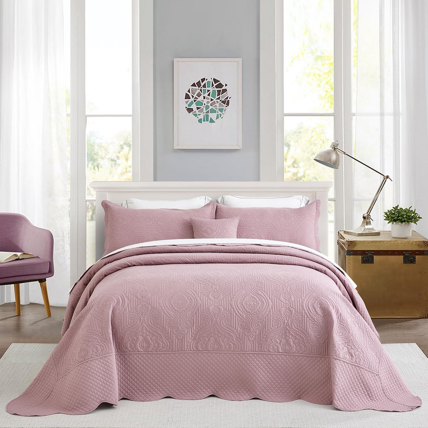 HZ & HY Oversized King Bedspread 128x120 Extra Wide, Quilted Coverlet Bedding Set, Lightweight Thin Comforter, Reversible, 5 Piece, 100% Microfiber, Mocha - Image 24