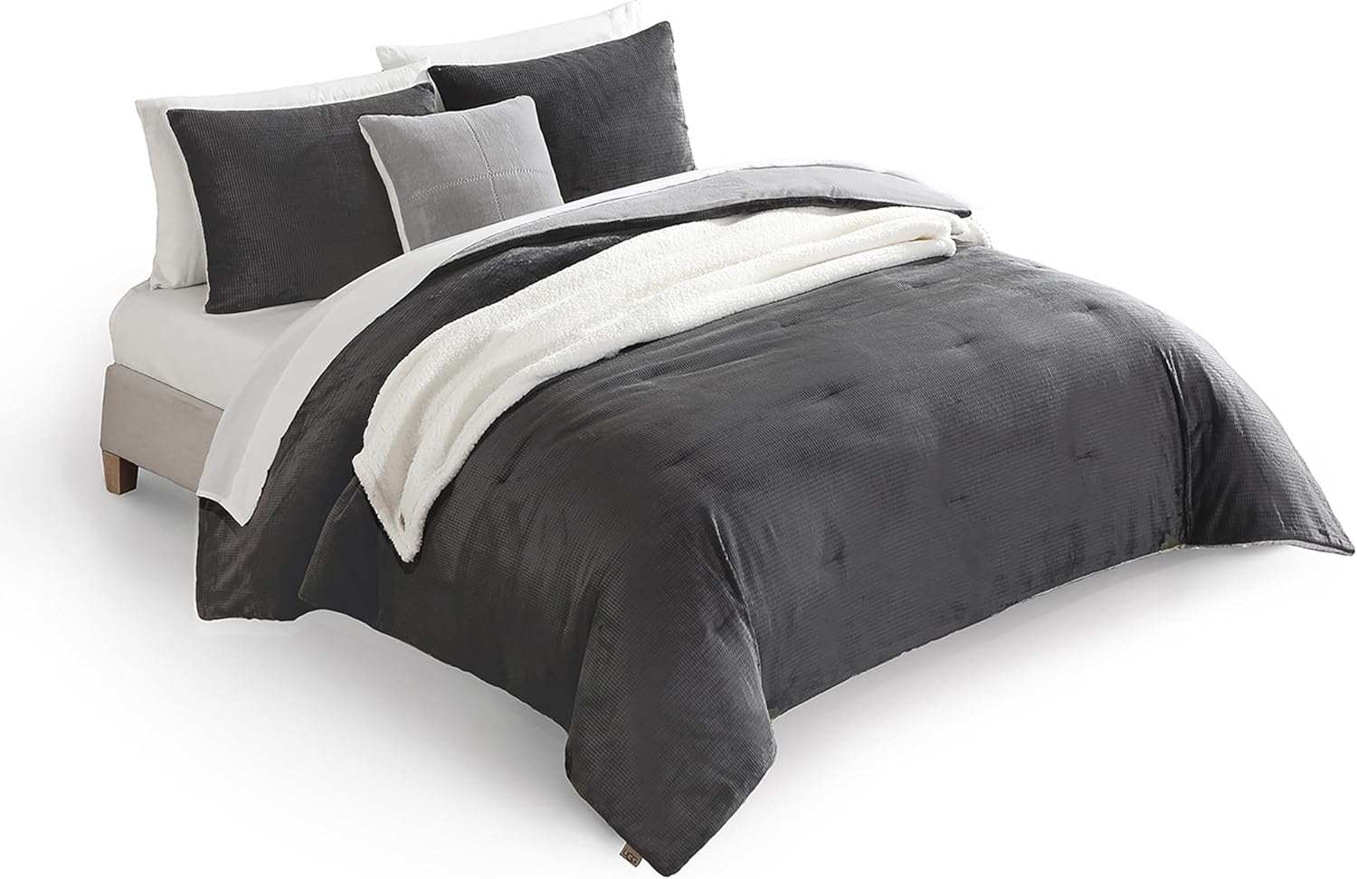 UGG Full/Queen Comforter Set 5 Piece Bed in a Bag with Throw Blanket, Decorative Pillow, Shams, Reversible Hypoallergenic Washable Luxury Warm Fluffy Bedding Set, Brown Birch (Remina) - Image 15