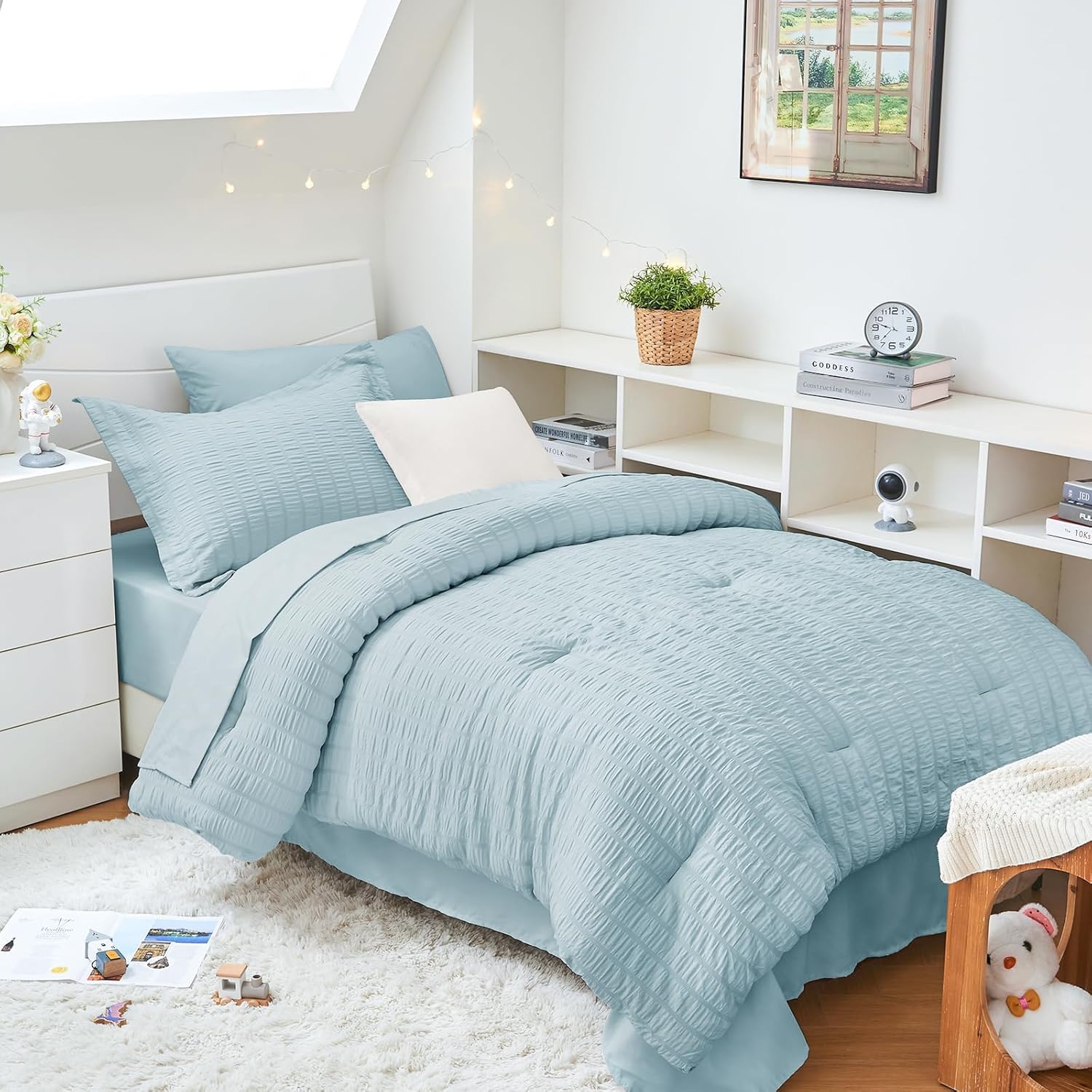 HYMOKEGE Queen Comforter Set Seersucker 7 Pieces, All Season Luxury Bed in a Bag for Bedroom, Bedding Set with Comforters, Sheets, Pillowcases & Shams, Dark Grey - Image 17