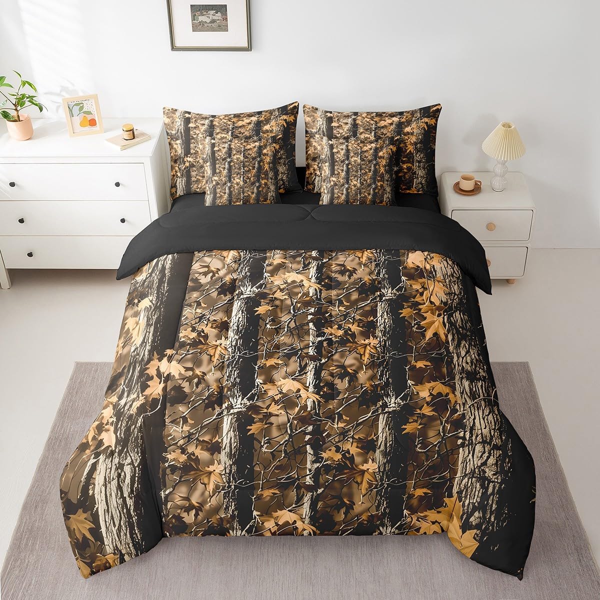 Feelyou Duck Hunter Green Camouflage Hunting 7 Pieces Bedding Set, Queen Size Black Brown All Season,Bed in a Bag with Comforter, Sheets, Pillowcases Camo Army Bed Set Breathable Wild Room Decor - Image 11